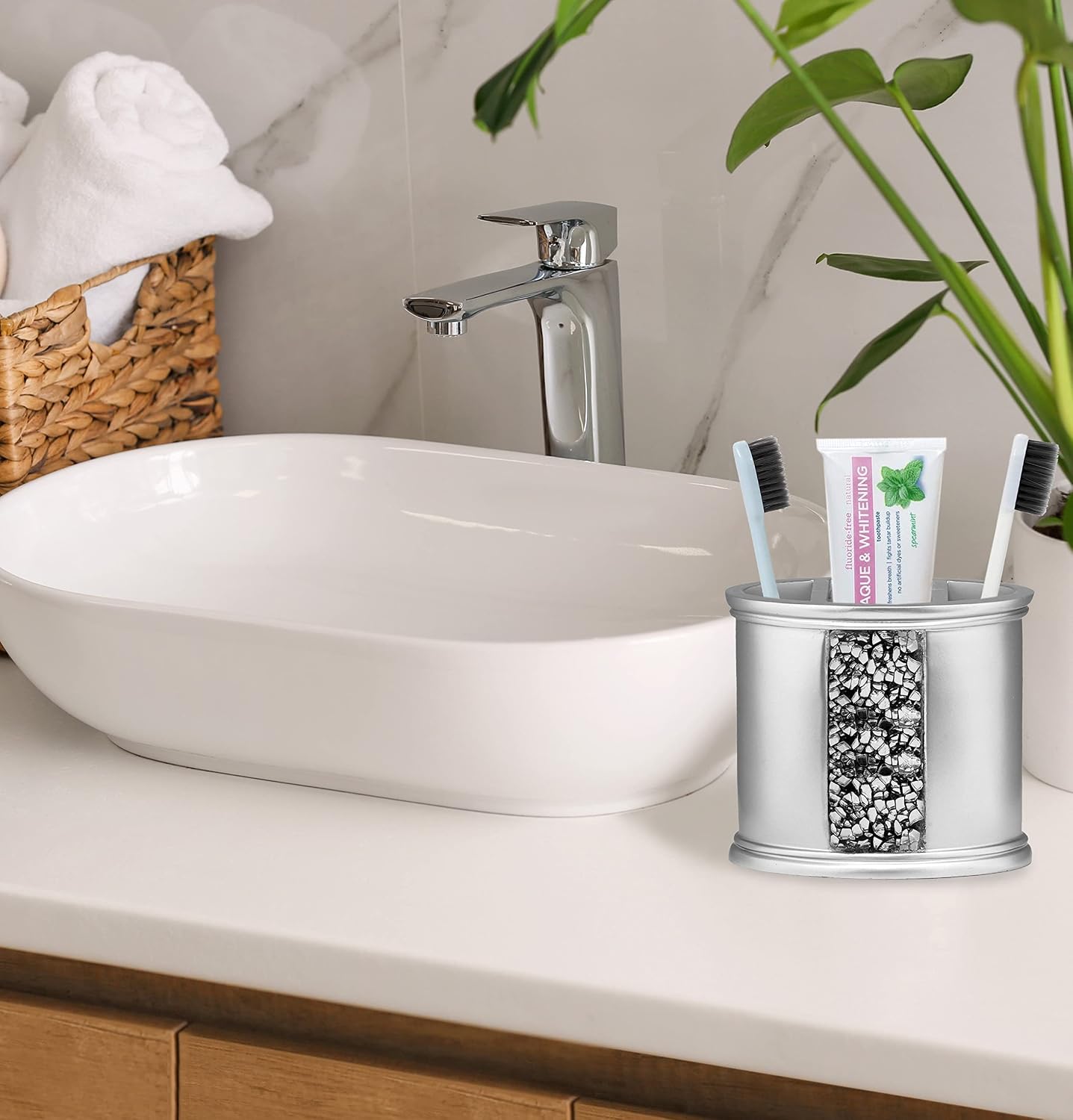 Zahari Home 4pc Sinatra Stylish Bathroom Accessories Set Liquid Soap Dispenser, Tumbler, Tooth Brush Holder and Soap