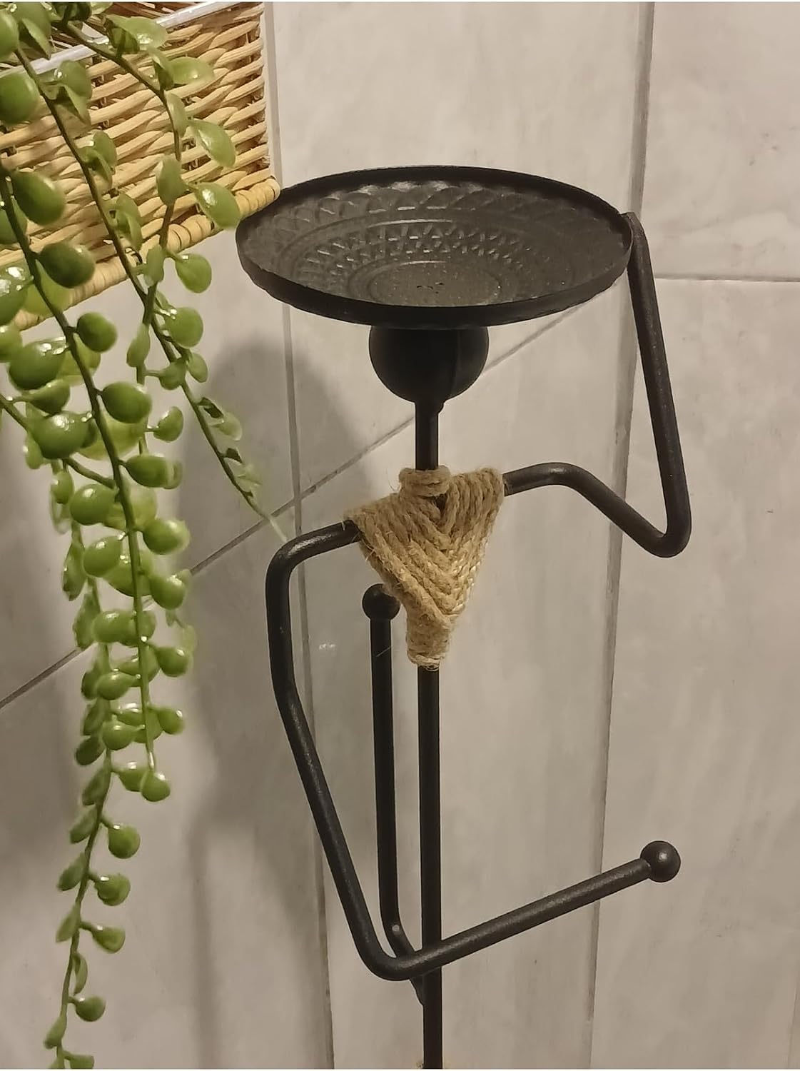 GRANDMIX Funny Standing Toilet Paper Holder with Metal Figurine | Freestanding Bathroom Organizer with Tray for Plant