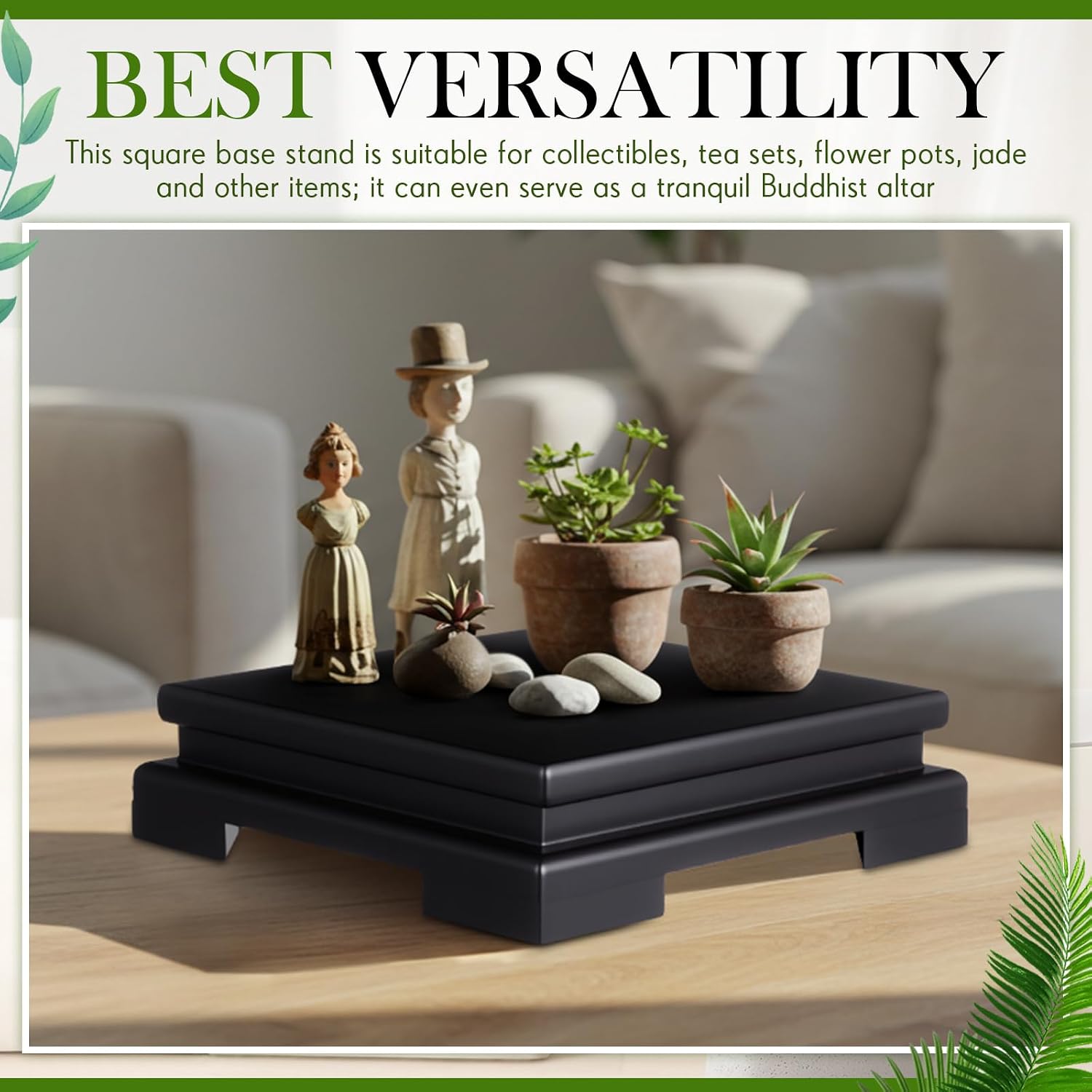 Square Wooden Display Stand Wood Vase Display Base Pedestal Stand / Black / 6.7 x 6.7 x 2 / Set of 2