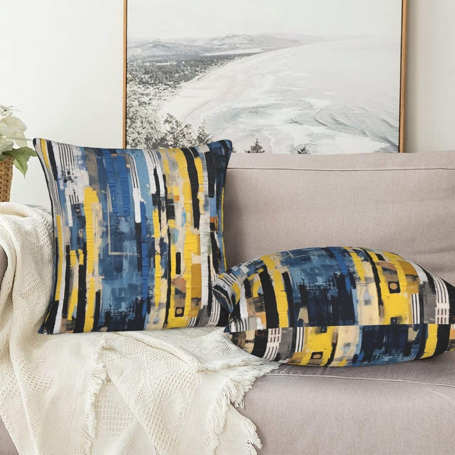 Throw Pillow Covers Pillow Cases Decoration Cushion Cover / Abstract Blue White / 18 x 18 / Set of 2