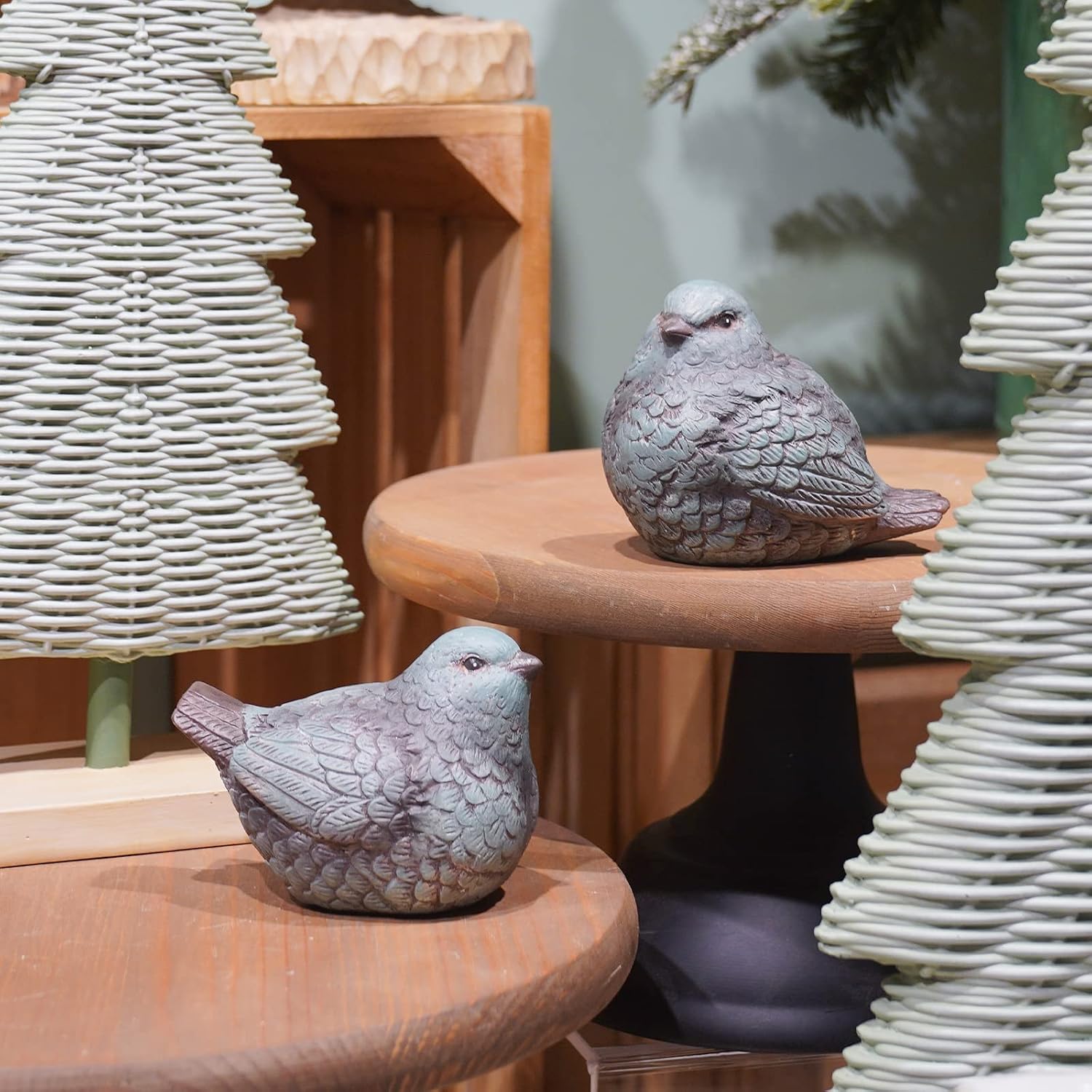 Bird Statues / Resin Bird Figurines Home Decor / Blue / Set of 2
