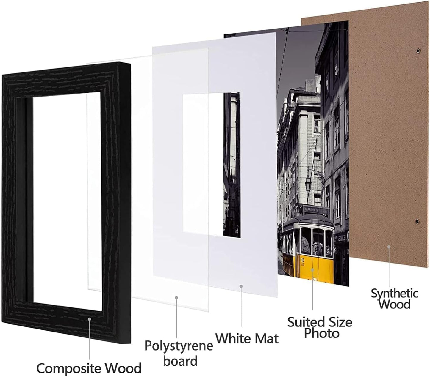 eletecpro 6x9 Picture Frames, Acrylic Cover, Black, Set of 10 | Display Photo 4x6 with Mat or 6x9 without, Horizontal