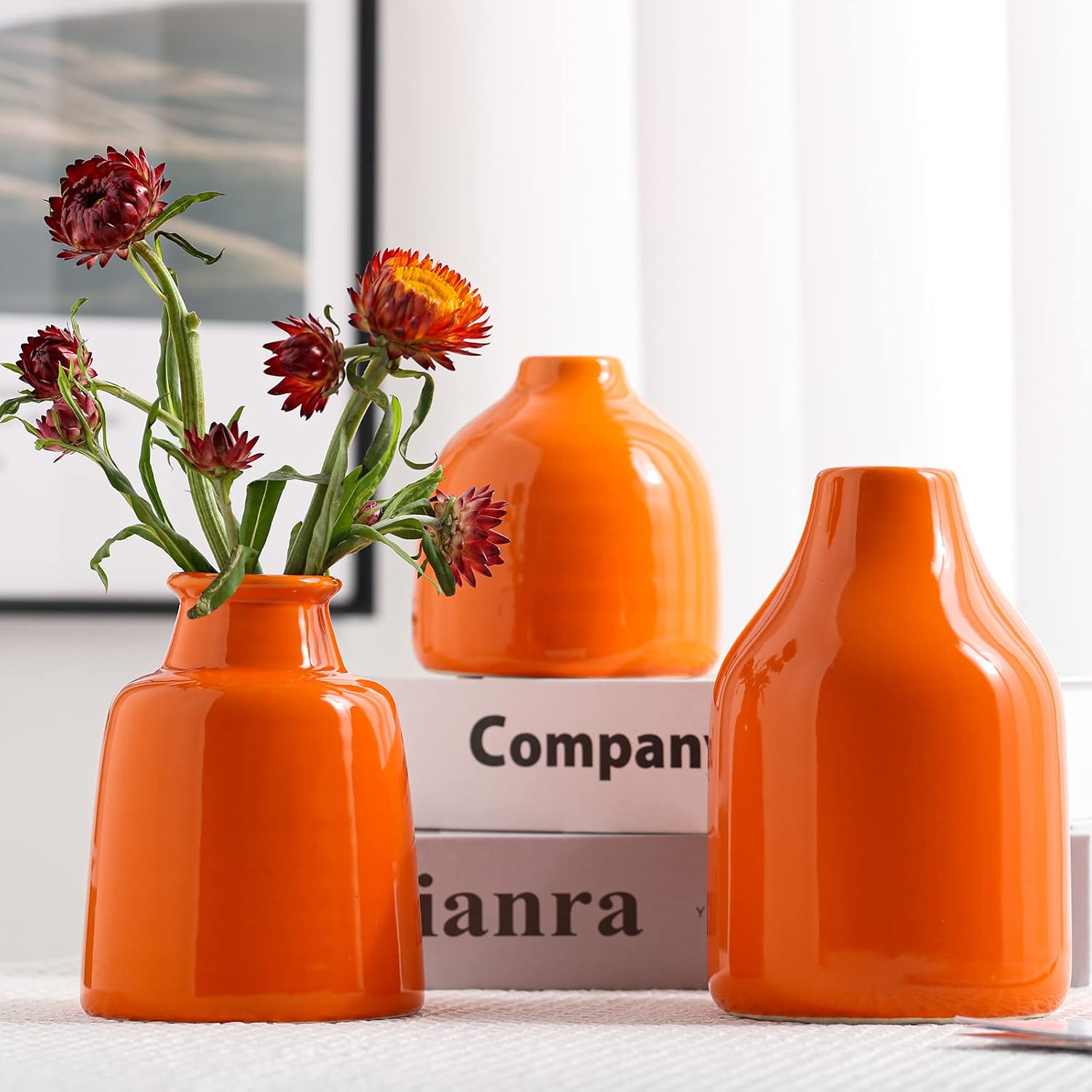 Small Vase for Modern Home Decor / 3 Vase Set- Orange / Set of 3