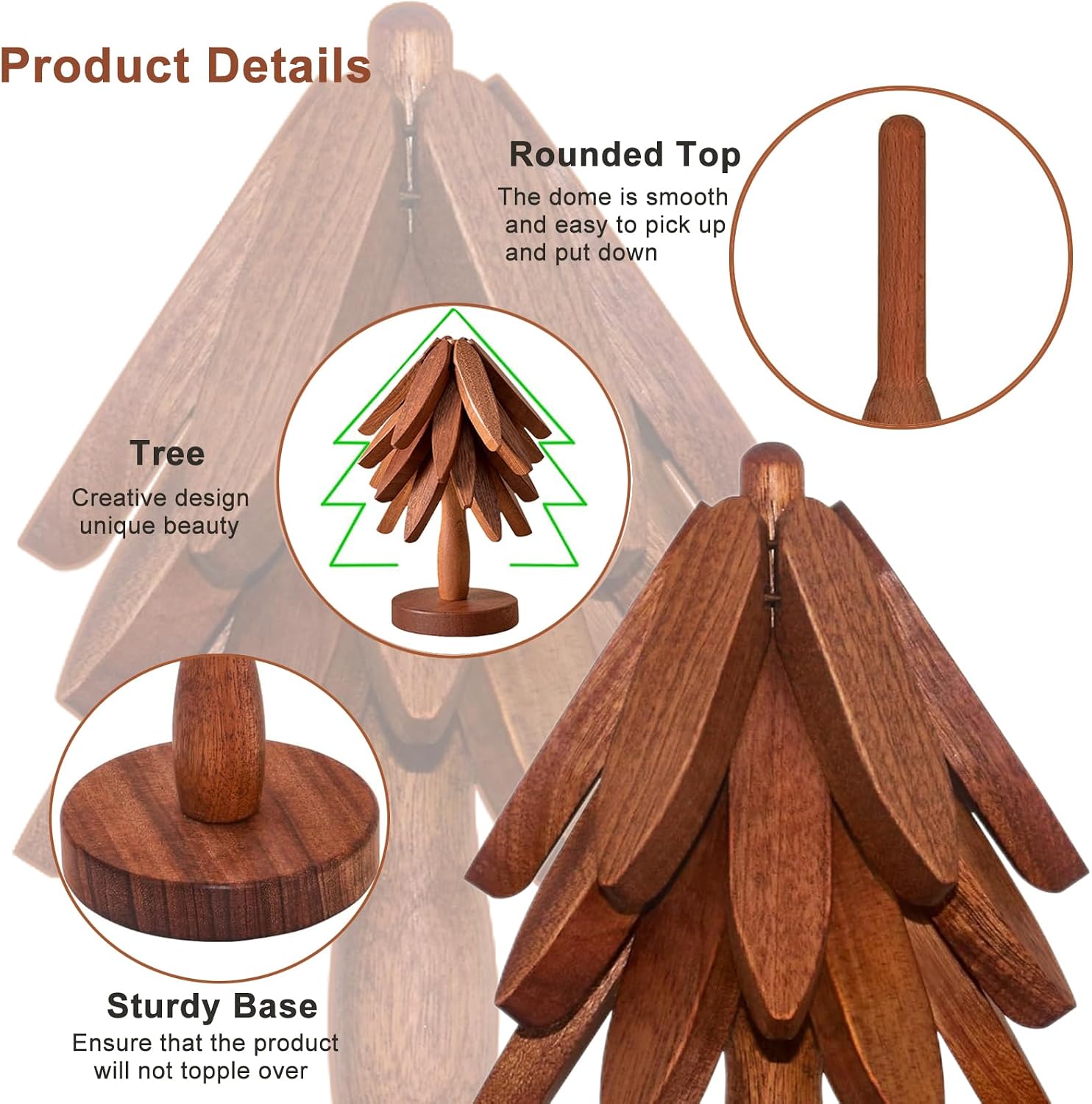 4 Wooden Trivets+1 Stand / Natural