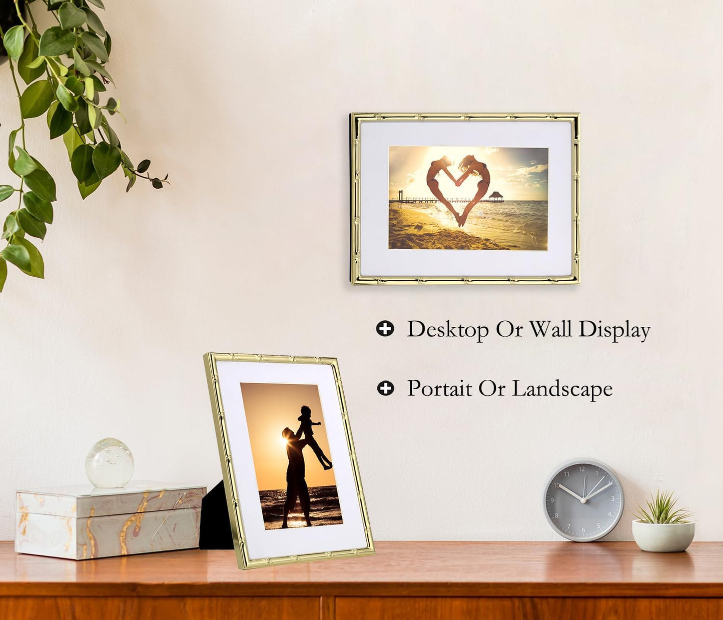 YiPinYin 6x8‘’ Bamboo Detail Gold Metal Picture Frame 2pack,6x8'' Gold Plated Photo Frames Mat for 4x6‘',with Soft