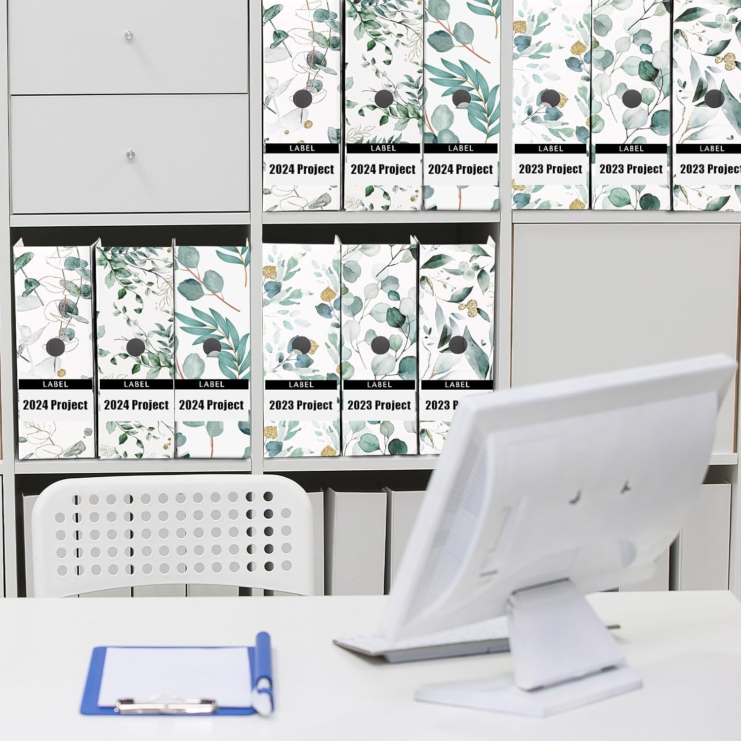 PerKoop 12 Pcs Decorative Magazine File Holders Floral Foldable File Folders Magazine Storage Boxes Rack Desk Organizer