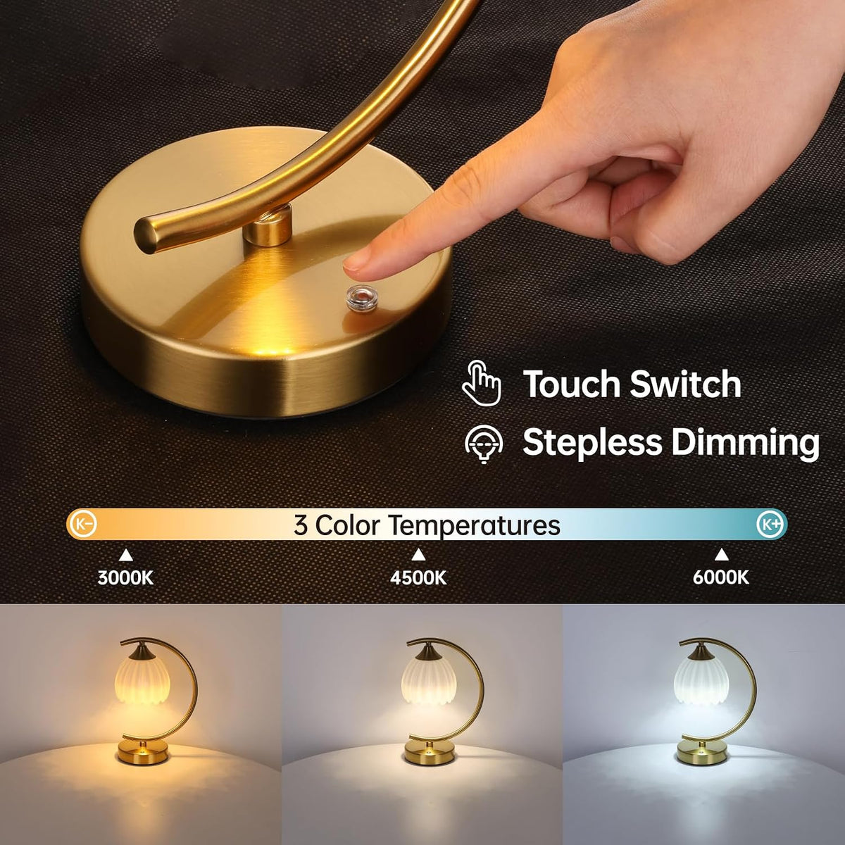 Shenmoyl Set of 2 Tulip Table Lamp, 5200mAh Cordless Touch Control Table Lamps with 3 Color Temps & Stepless Dimming