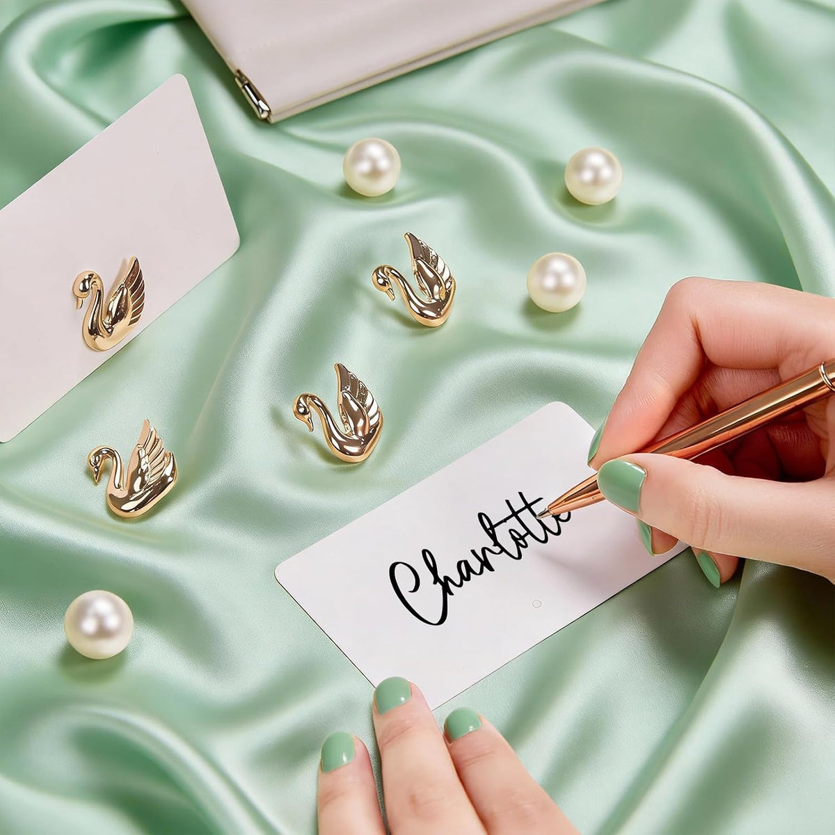 UNIQOOO 24Pcs Decorative Swan Place Card Holders Bulk, Name Card Holder, for Wedding Decor Favors, Table Setting, Name