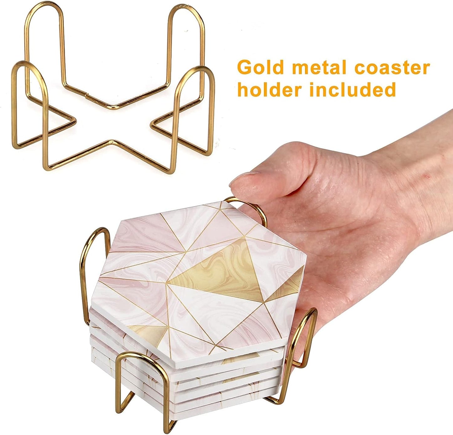 Holder Gold Absorbent Drink Unique Coaster Ceramic Table Coaster Set Funny / Pink / Set of 6