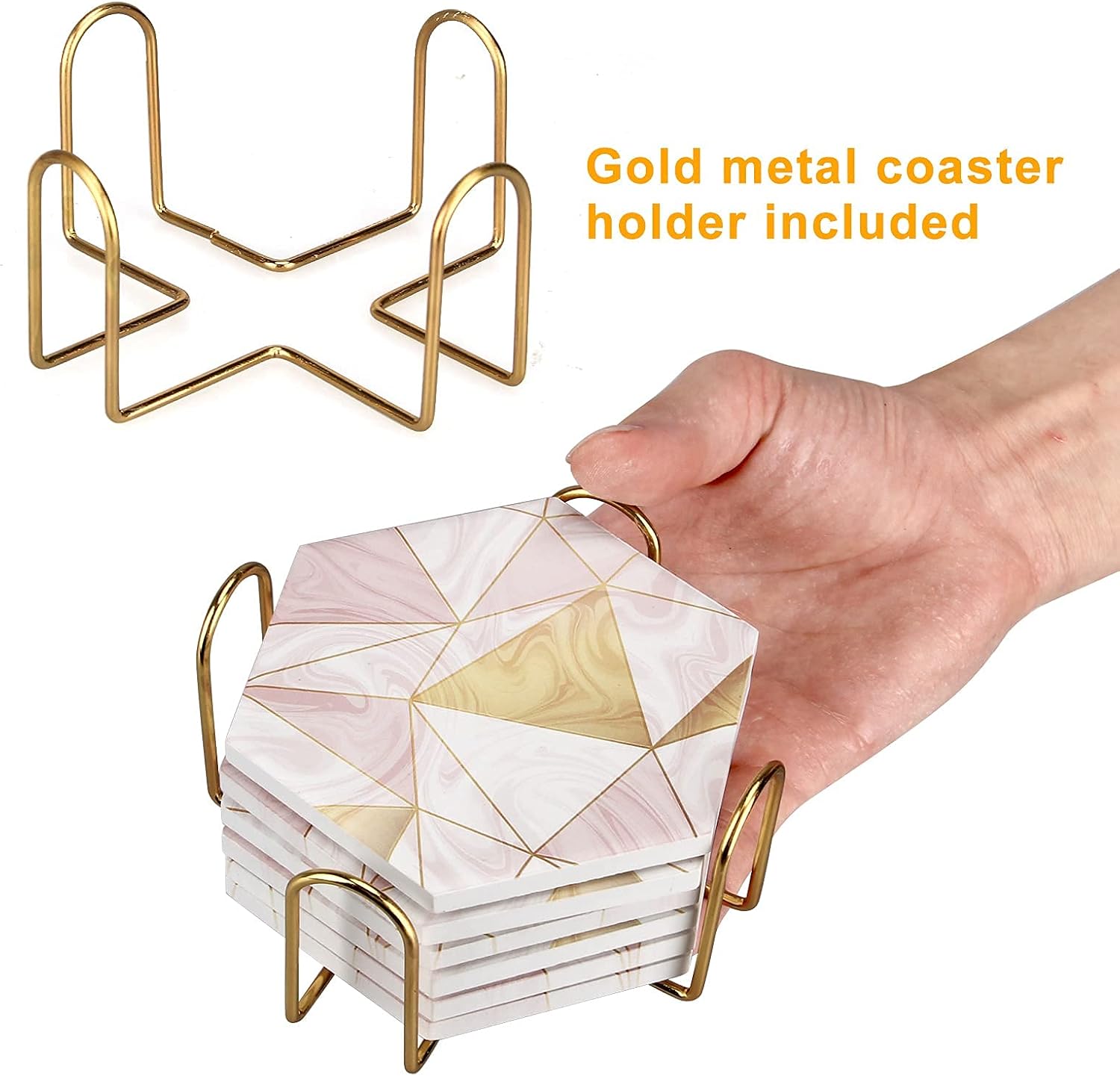 Holder Gold Absorbent Drink Unique Coaster Ceramic Table Coaster Set Funny / Pink / Set of 6