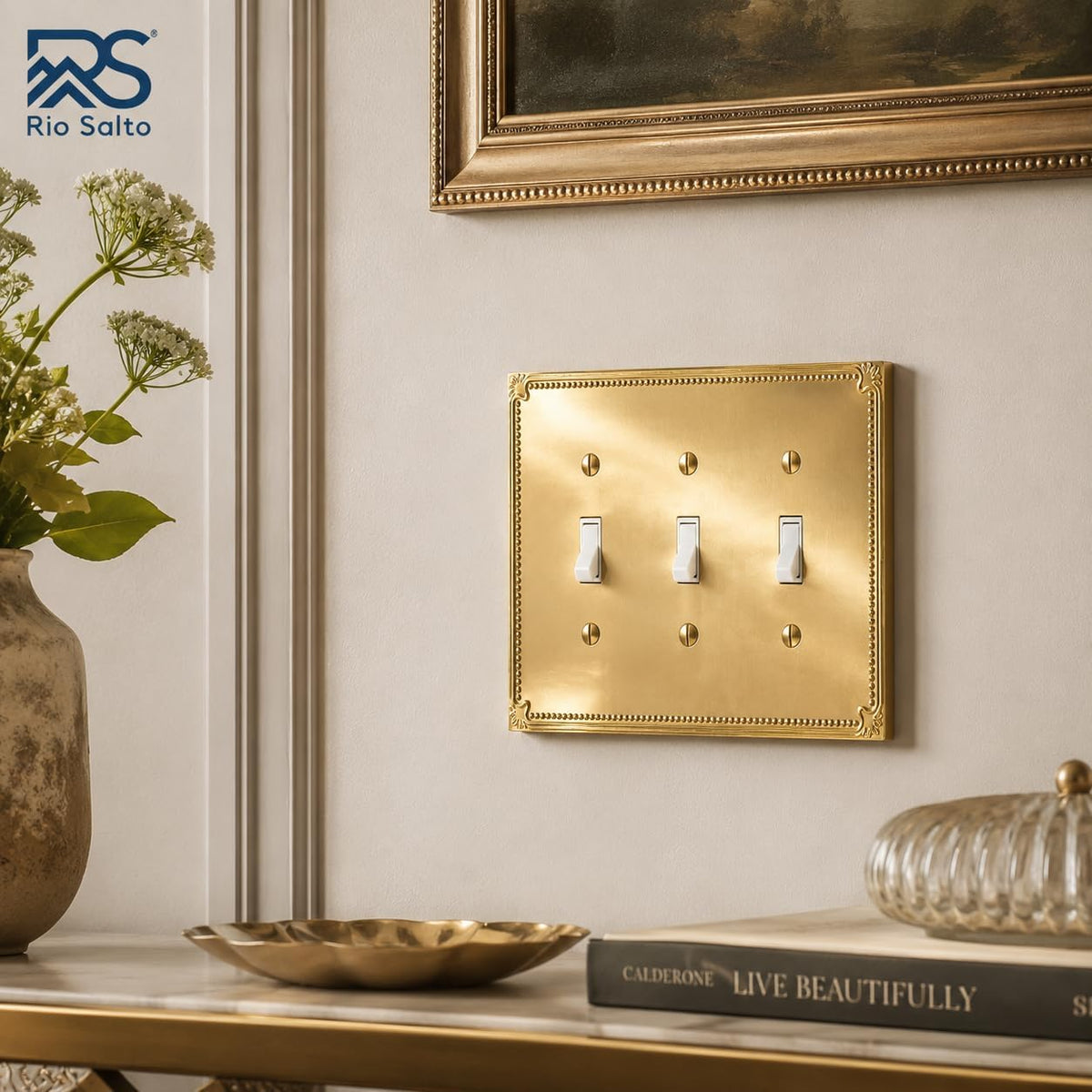 Rio Salto Brushed Gold Decorative 3 Light Switch Cover Plate 3 Gang Toggle Switch Plate Triple Toggle Wall Plate