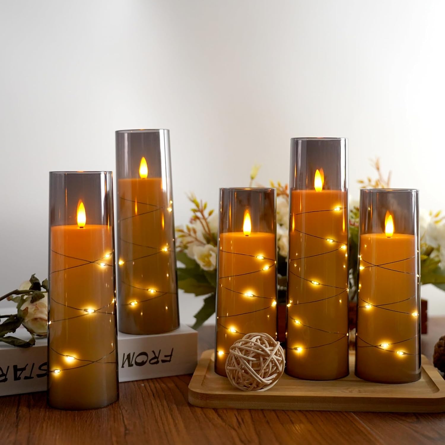 Flameless Candles,with Embedded Star String, Battery Operated Candles Flickering LED Pillar Candles with Remote Control