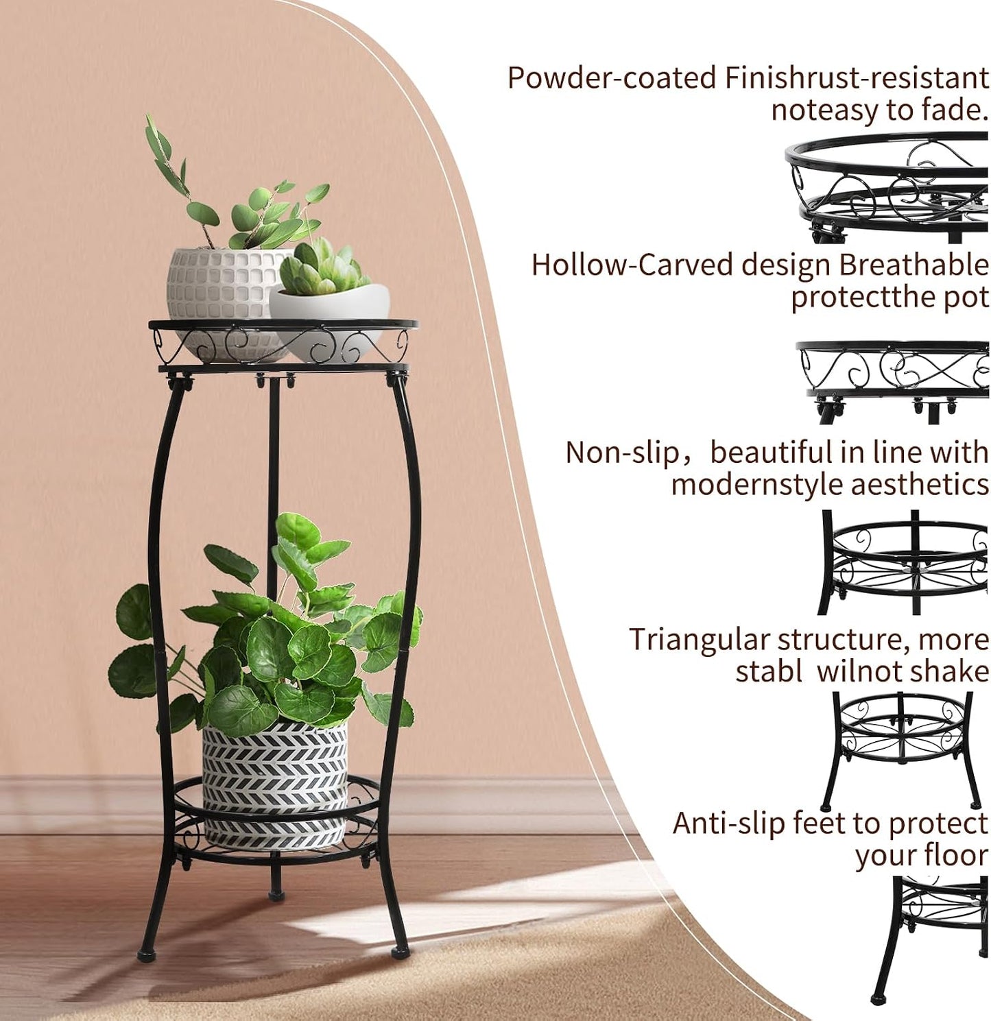 2 Pack Plant Stand Indoor Outdoor 2 Tier 27" Tall Metal Potted Holder Rack Flower Pot Stand Heavy Duty Plant Shelf