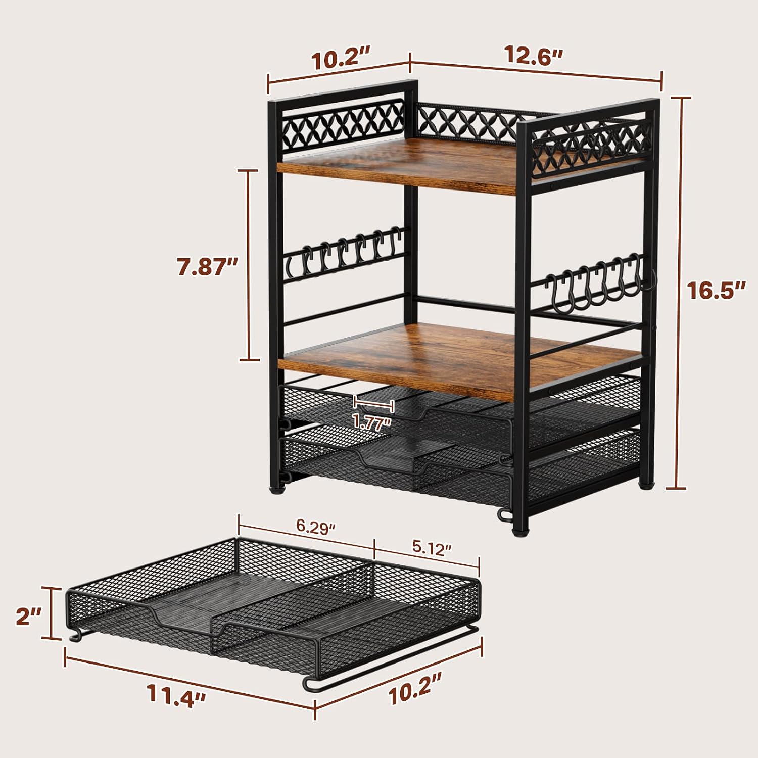 Plaviya Coffee Bar Organizer Coffee Station K Cup Holder for Countertop | 30 Coffee Pods Organizer, Mug Holder with 12
