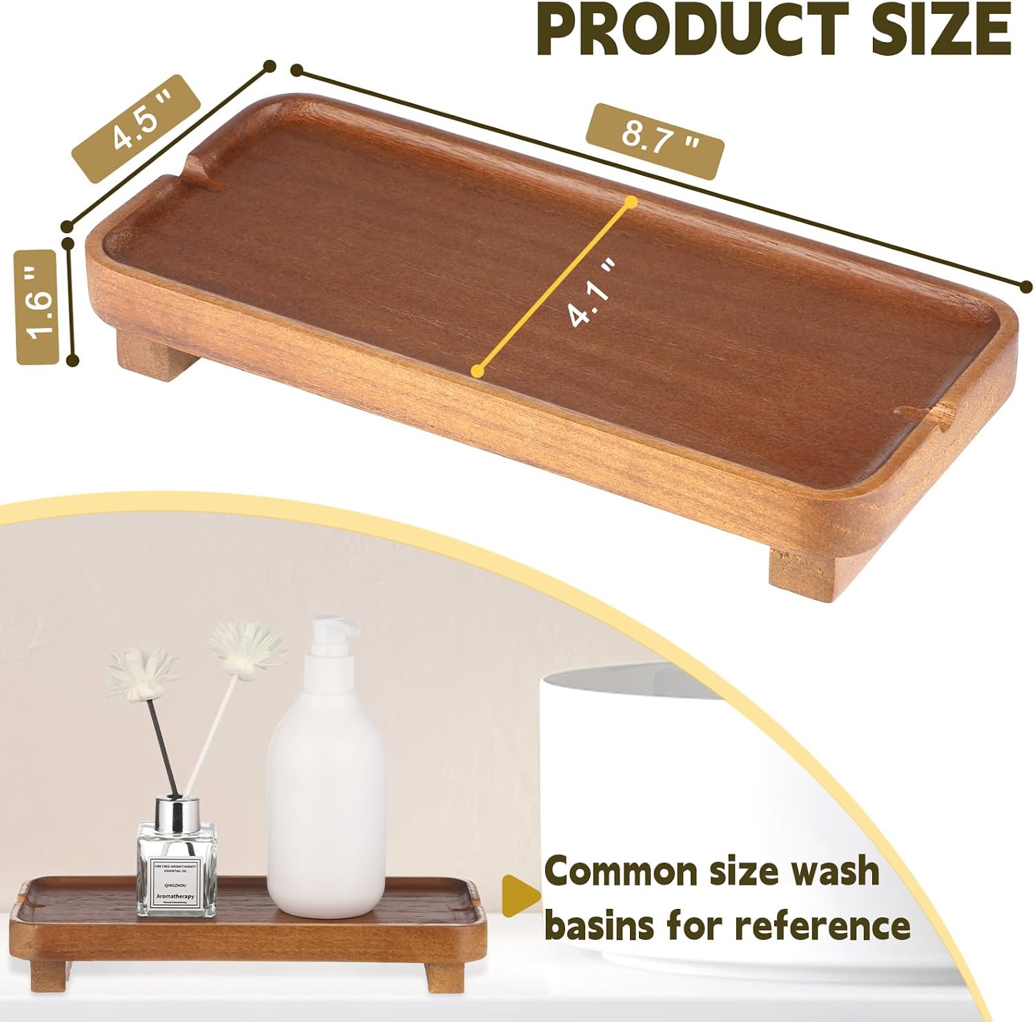 Wood Riser Small Decorative Tray Sink Soap Dish / Light Brown / 10 * 4.5 Inches / 4.5 Inch