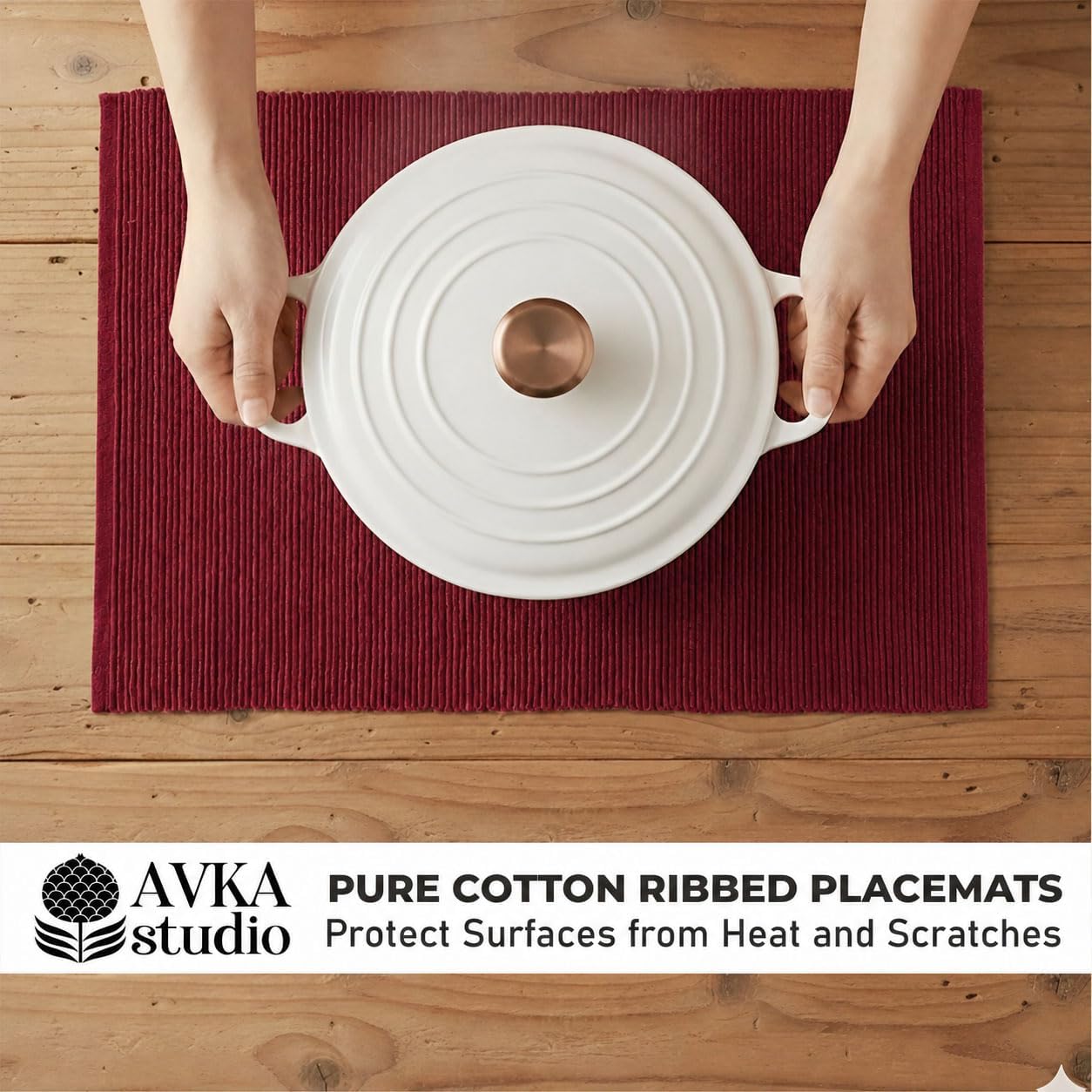 100% Cotton Ribbed Placemats - Set of 6-13 x 19 Inches - Maroon/Burgundy/Dark Red - Everyday/Fall Cloth Table Mats