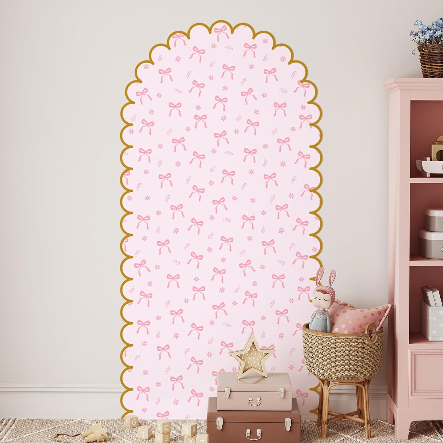 Bow Arch Wall Decals Peel and Stick Large Bow Wallpaper Wall Decal Room Decor / Pink / 58 x 30