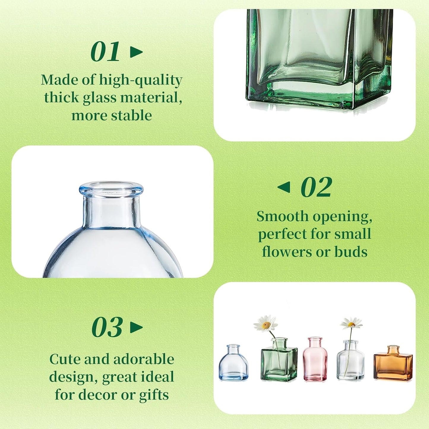 Small Glass Bud Vases for Centerpieces / Colored / Mini / Set of 20
