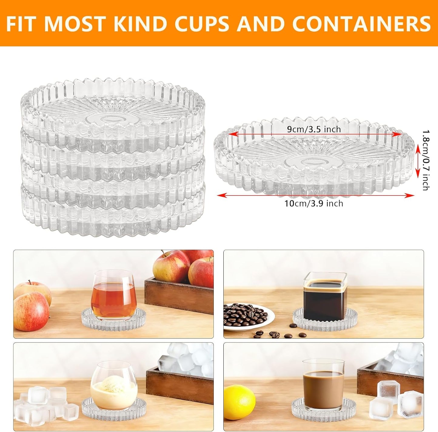 Round Modern Coasters / Clear / 4 Inch / Set of 4