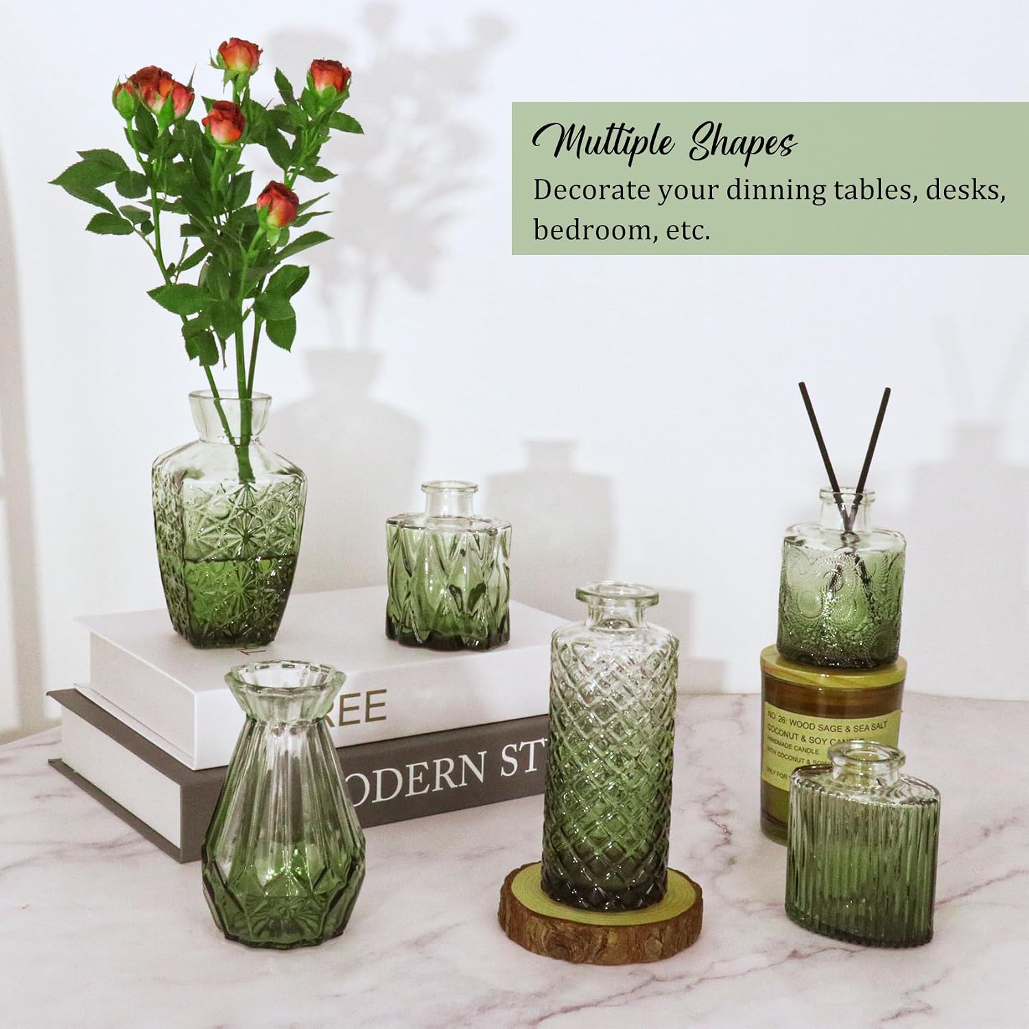 Bud Vases Set Small Vintage Glass Bottles Bud Vases in Bulk Multiple Shape Glass / Green / Set of 36