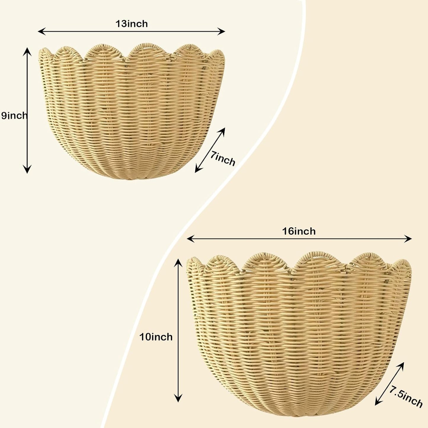 Scalloped Wall Baskets / Set of 2