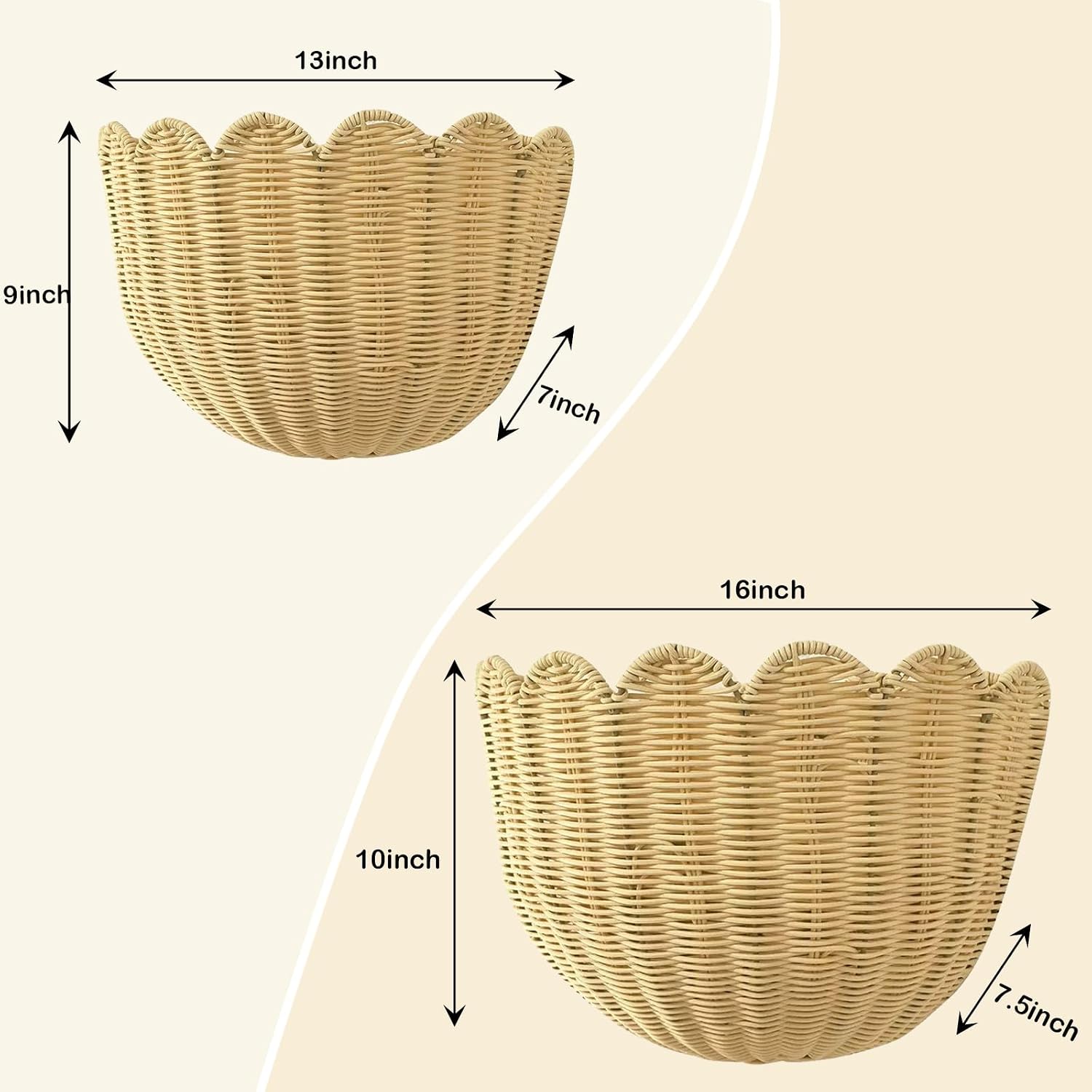 Scalloped Wall Baskets / Set of 2