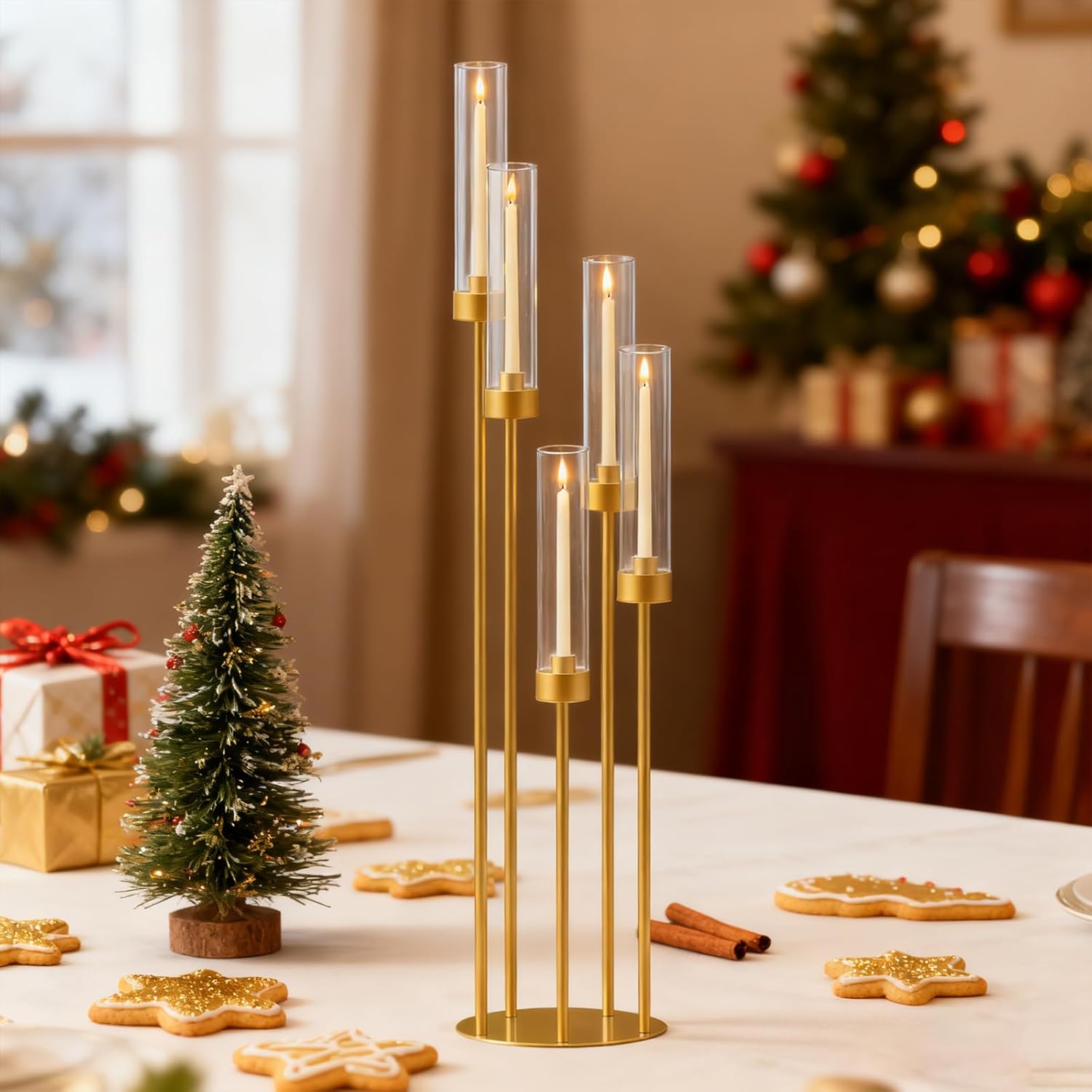 42.5in Gold Candelabra Centerpieces for Tables Candlestick Holders Decor Wedding Centerpiece Table Decorations 5 arm