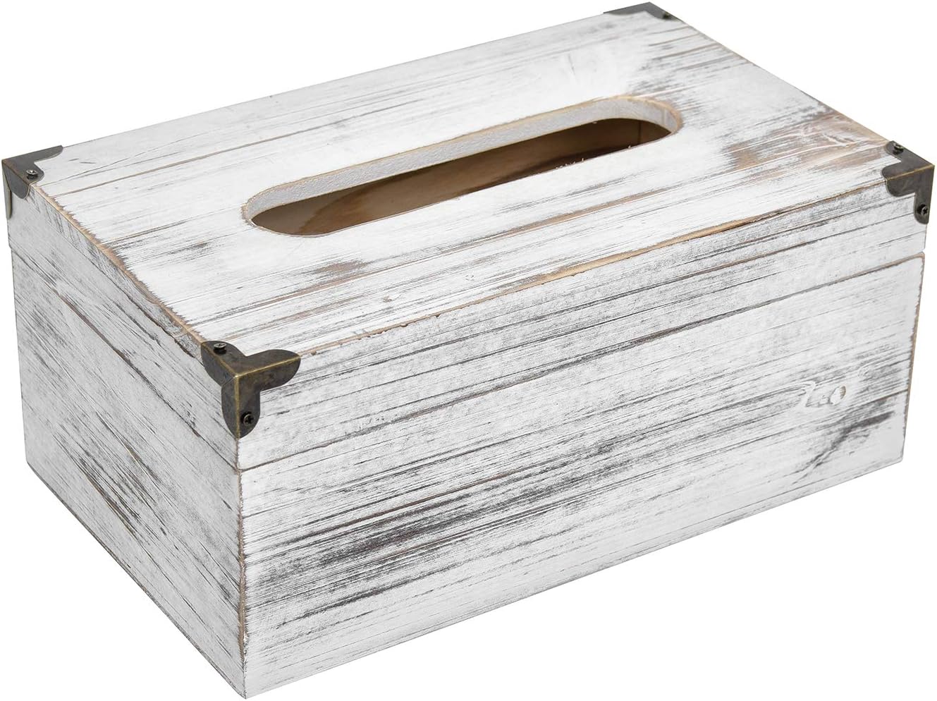 Distressed Wooden Rustic Facial Tissue Box Holder Tissue Box Cover Napkin Dispenser / Washed White