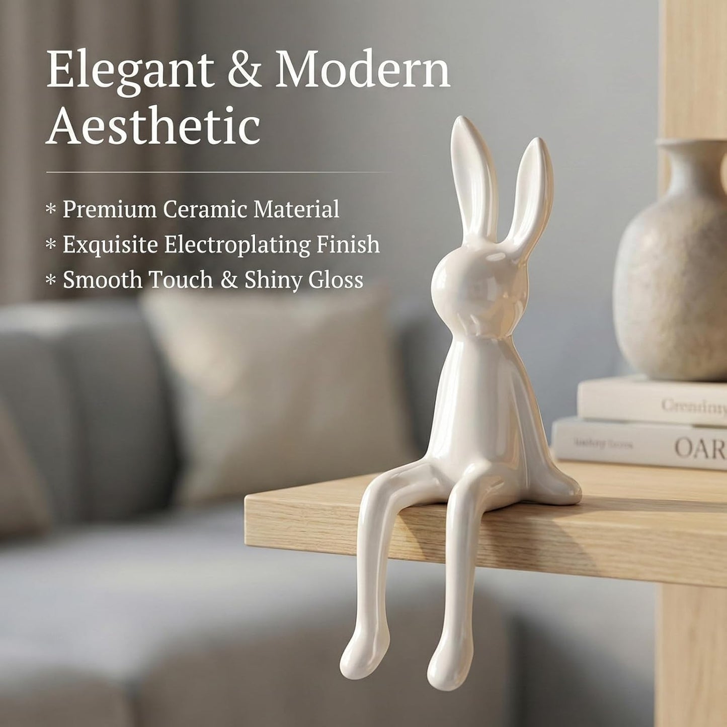 Ceramic Rabbit Figurine Bunny Statue / White