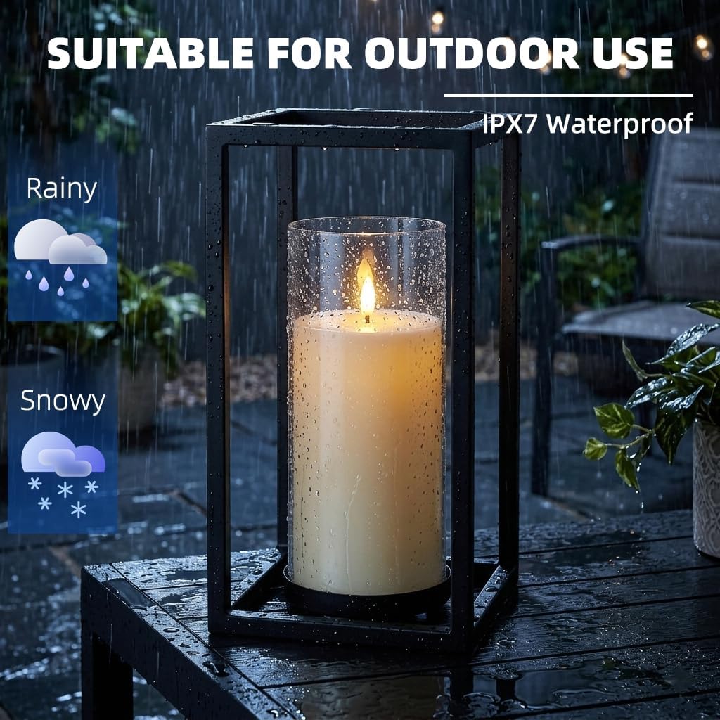 Niceme 9” x 4” Large Waterproof Outdoor Flameless Candles with Remote Control Timer, Flickering LED Pillar Candles