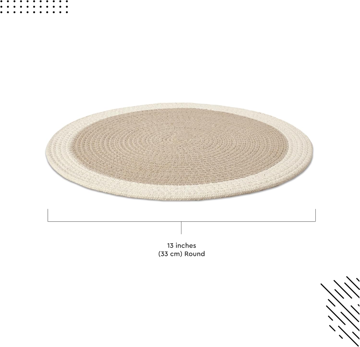 Encasa XO Placemats, Round Cotton Dining Table Mats 13" | Beige & Off White, Handcrafted Ribbed Texture | Heat