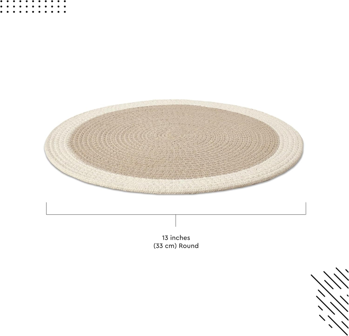 Encasa XO Placemats, Round Cotton Dining Table Mats 13" | Beige & Off White, Handcrafted Ribbed Texture | Heat
