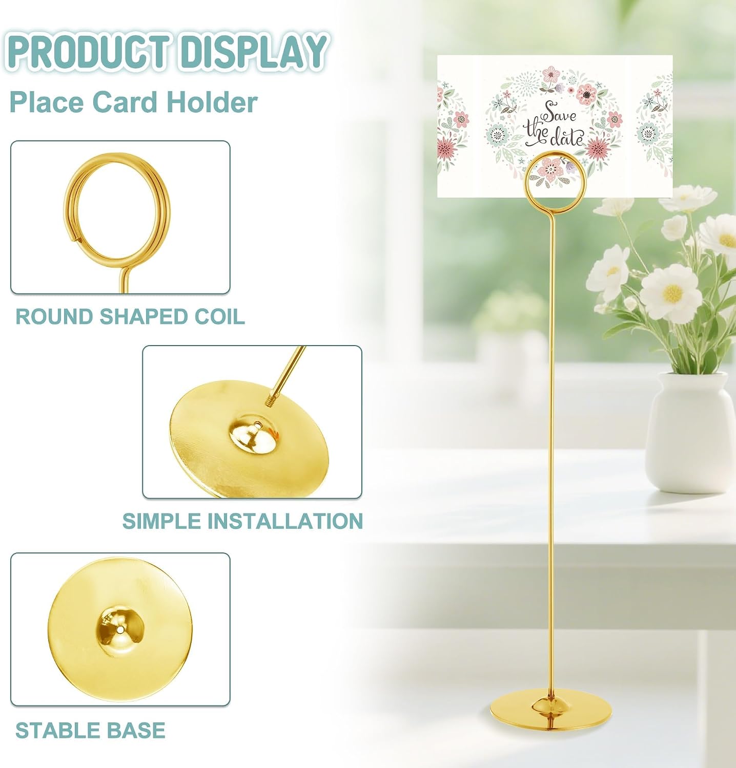 ERYTLLY 16PK Place Card Holders 12 Inch Table Number Holders Table Card Holders Steel Card Holders for