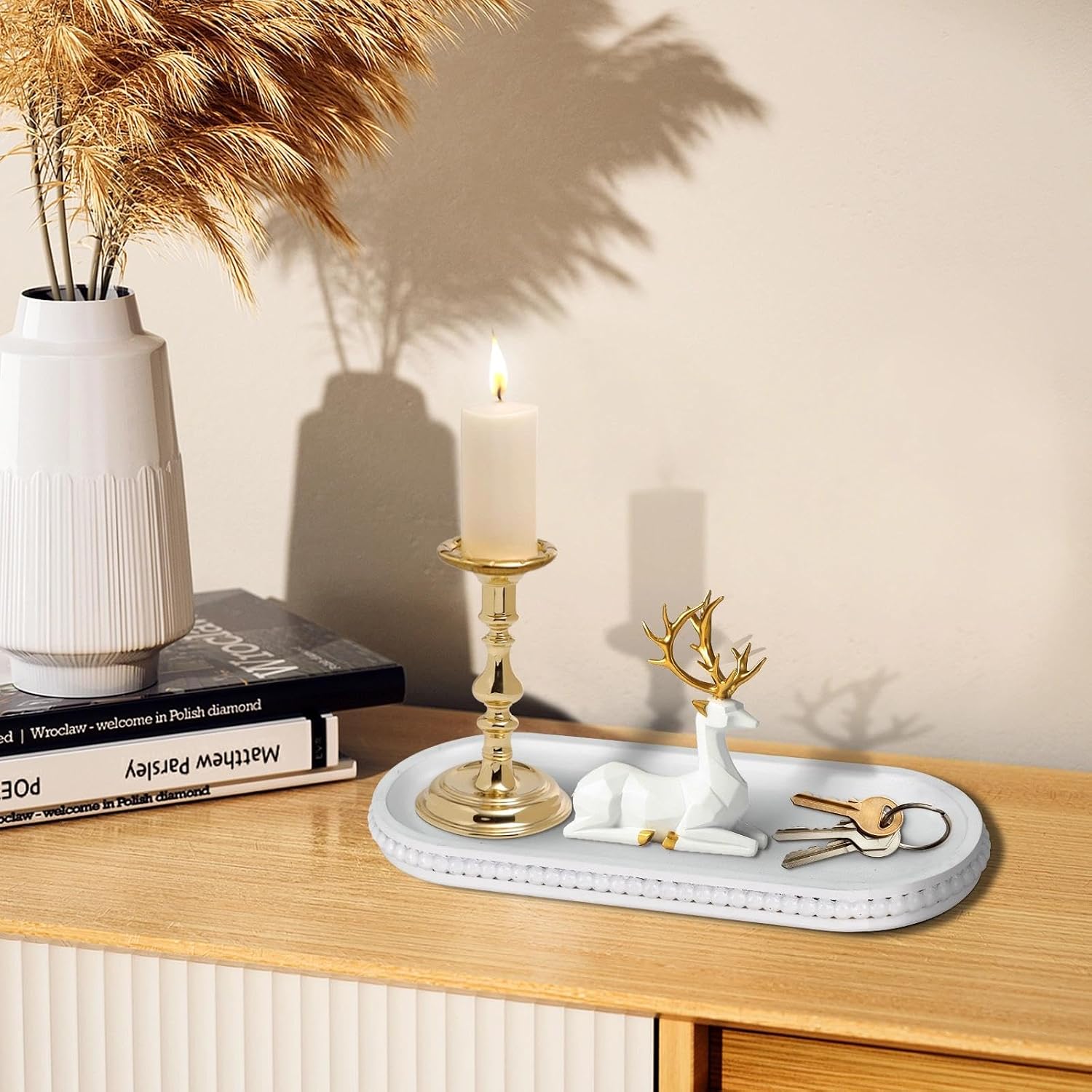 Rustic Decorative Tray / 12 x 4.7 x 1 / White