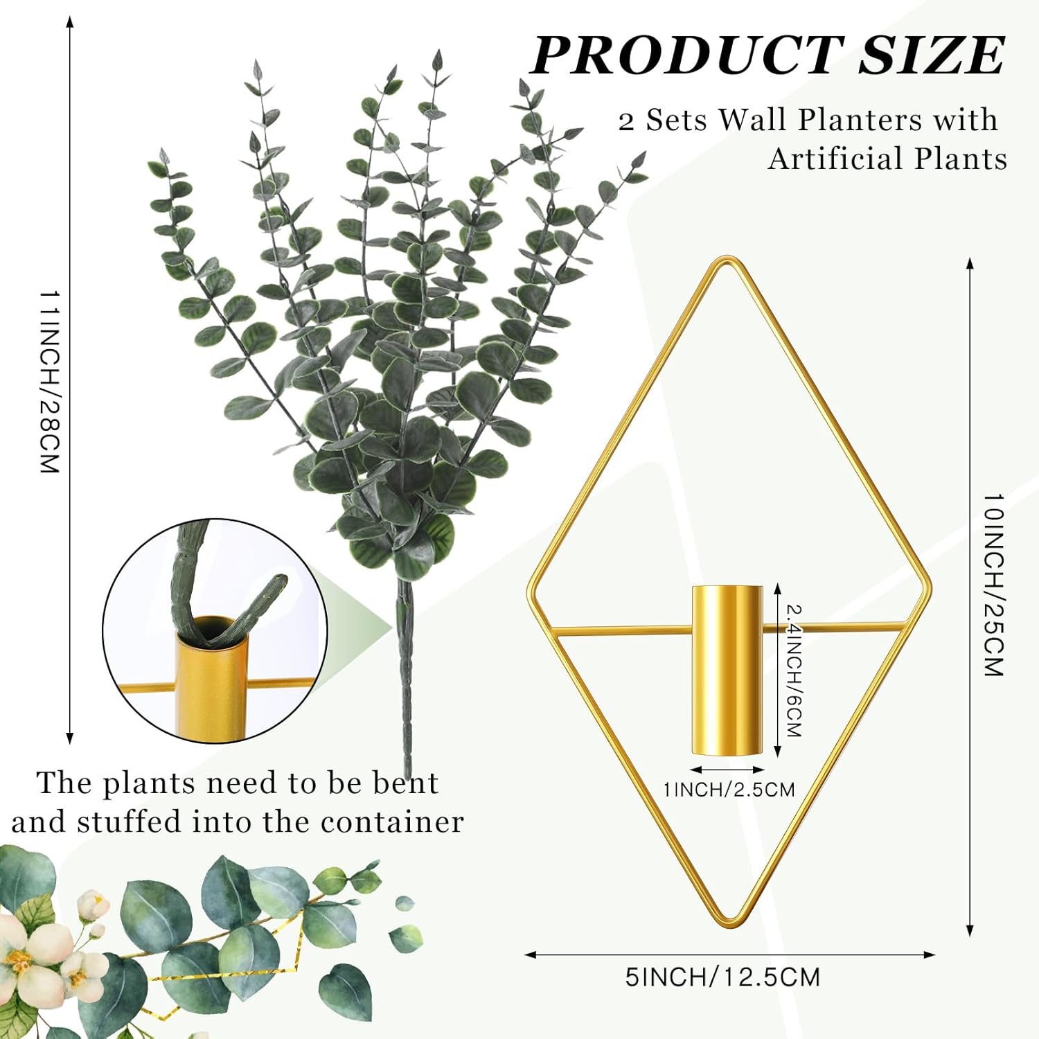 Artificial Metal Hanging Vase Indoor Plants Holder Modern Geometric / Gold / Eucalyptus / Set of 4