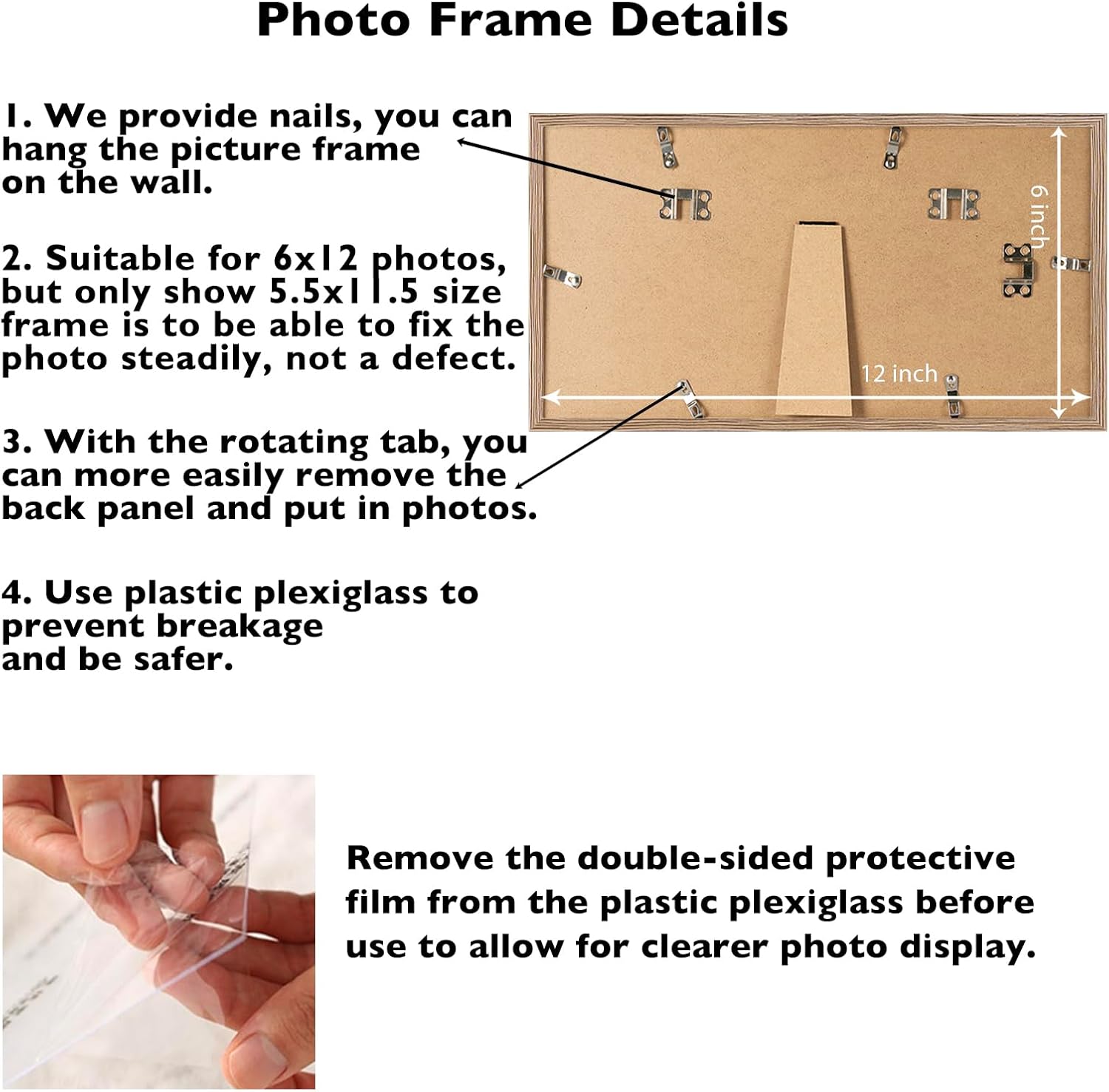 JCJMY 6x12 Rustic Brown Picture Frame Set of 6, Horizontal and Vertical Formats for Wall Hanging, 6 x 12 Wall Gallery