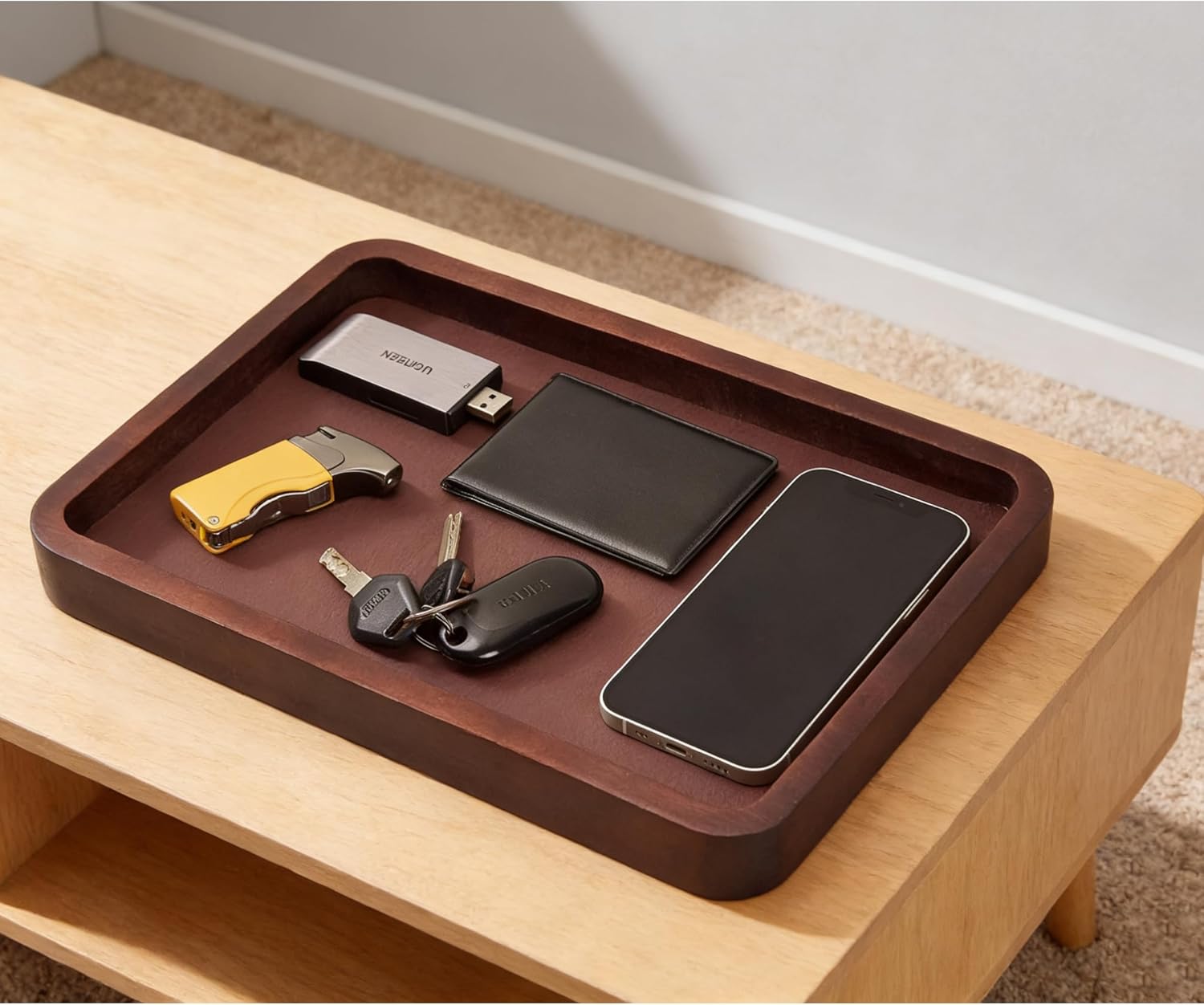 Valet Tray-Light Wood Decorative Key Tray / Brown