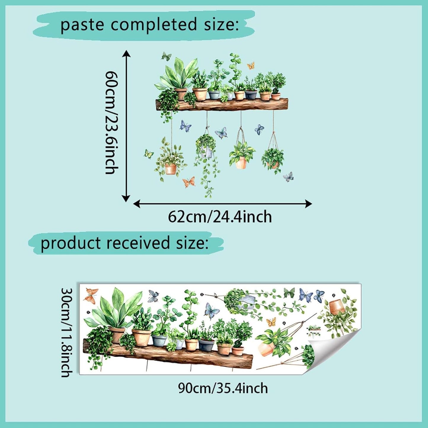 Plant Wall Decals 3D Bonsai Tropical Plant Butterfly Wall Sticker Creative Vinyl Peel / Green