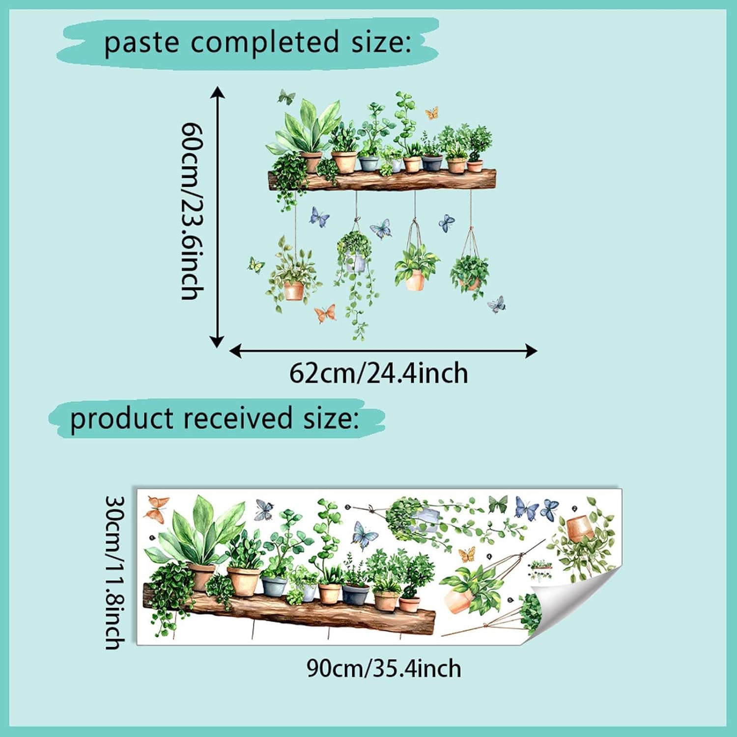Plant Wall Decals 3D Bonsai Tropical Plant Butterfly Wall Sticker Creative Vinyl Peel / Green