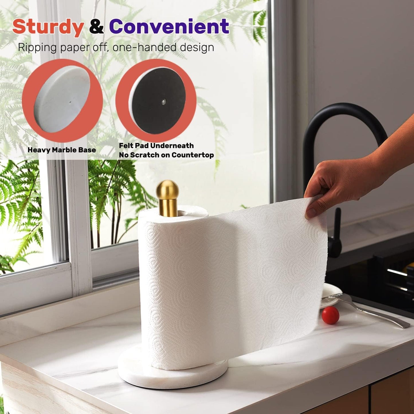 Heavy Weighted Paper Towel Holder, Easy One-Handed Design for Kitchen Stand Paper Towel Dispenser, Sturdy Base for