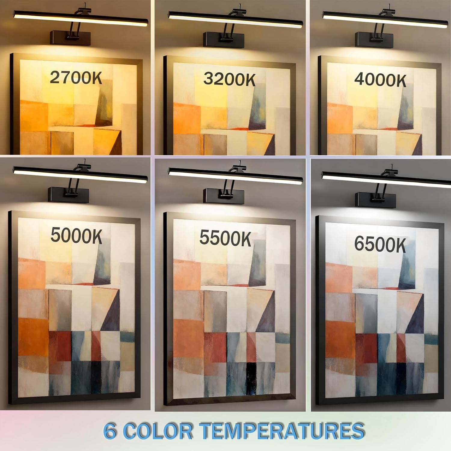 Yuichoy 4 Pack Picture Lights for Wall Battery Operated, 12 inch Wireless Art Lighting for Painting, 6 Colors Picture