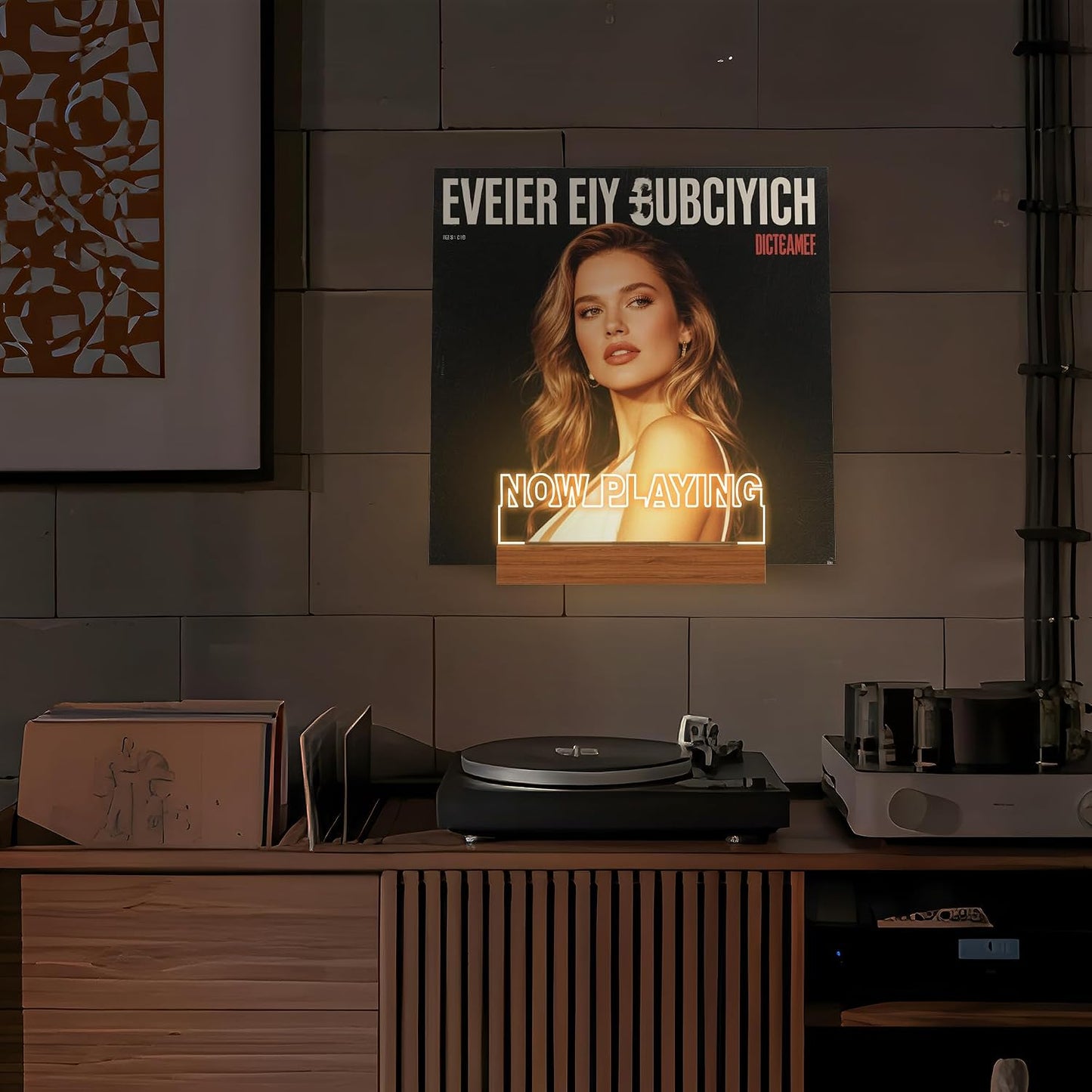 CoolGift Mart Now Playing Vinyl Record Stand Wall Mount, Light up Record Holder, Wooden Acrylic Display with Warm White