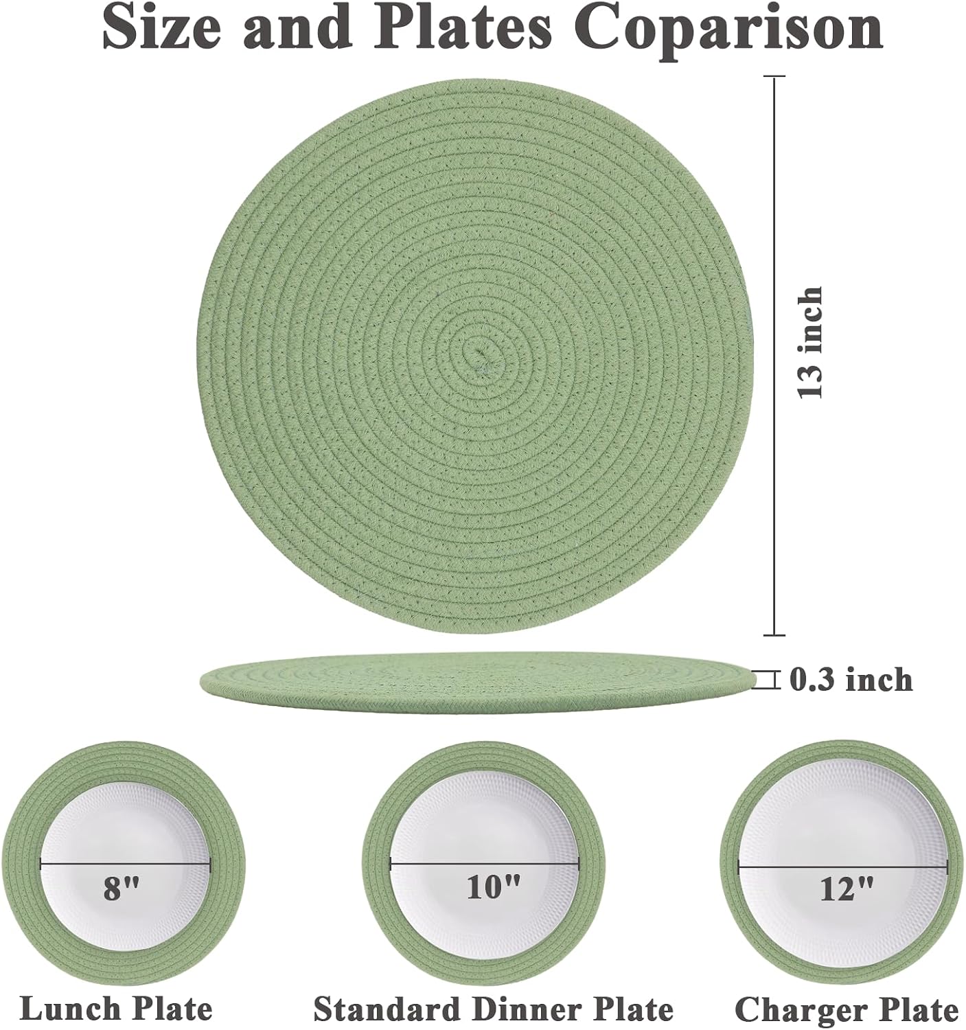 Round Placemats Set of 6, Cotton Rope Woven Table Mats, Hot Pads for Kitchen, Non Slip Heat Resistant Place Mats, 13