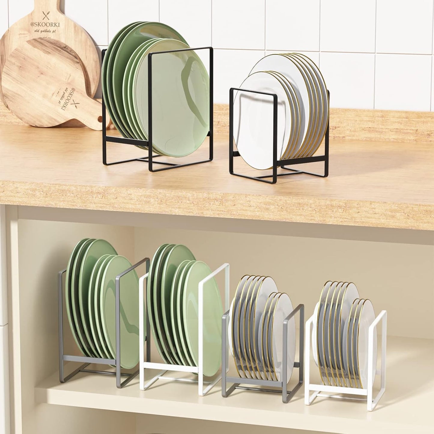 Metal Drying Rack, 3 Pack Inside Cabinet Plate Holders Organizers, Upright Dish Racks for Countertop and Cupboard