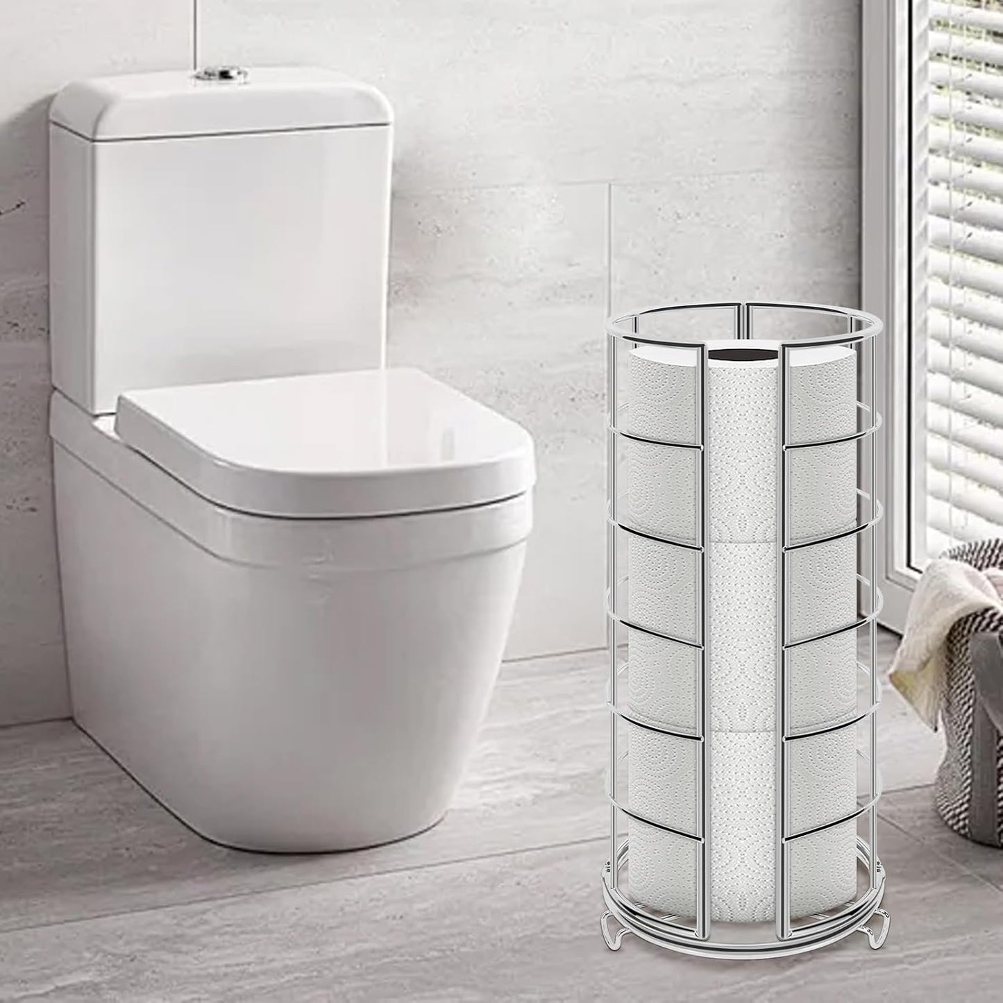 NearMoon Toilet Paper Organizer Stand, Free Standing 3 Rolls Tissue Storage, Metal Bathroom Accessory, Rustproof Toilet
