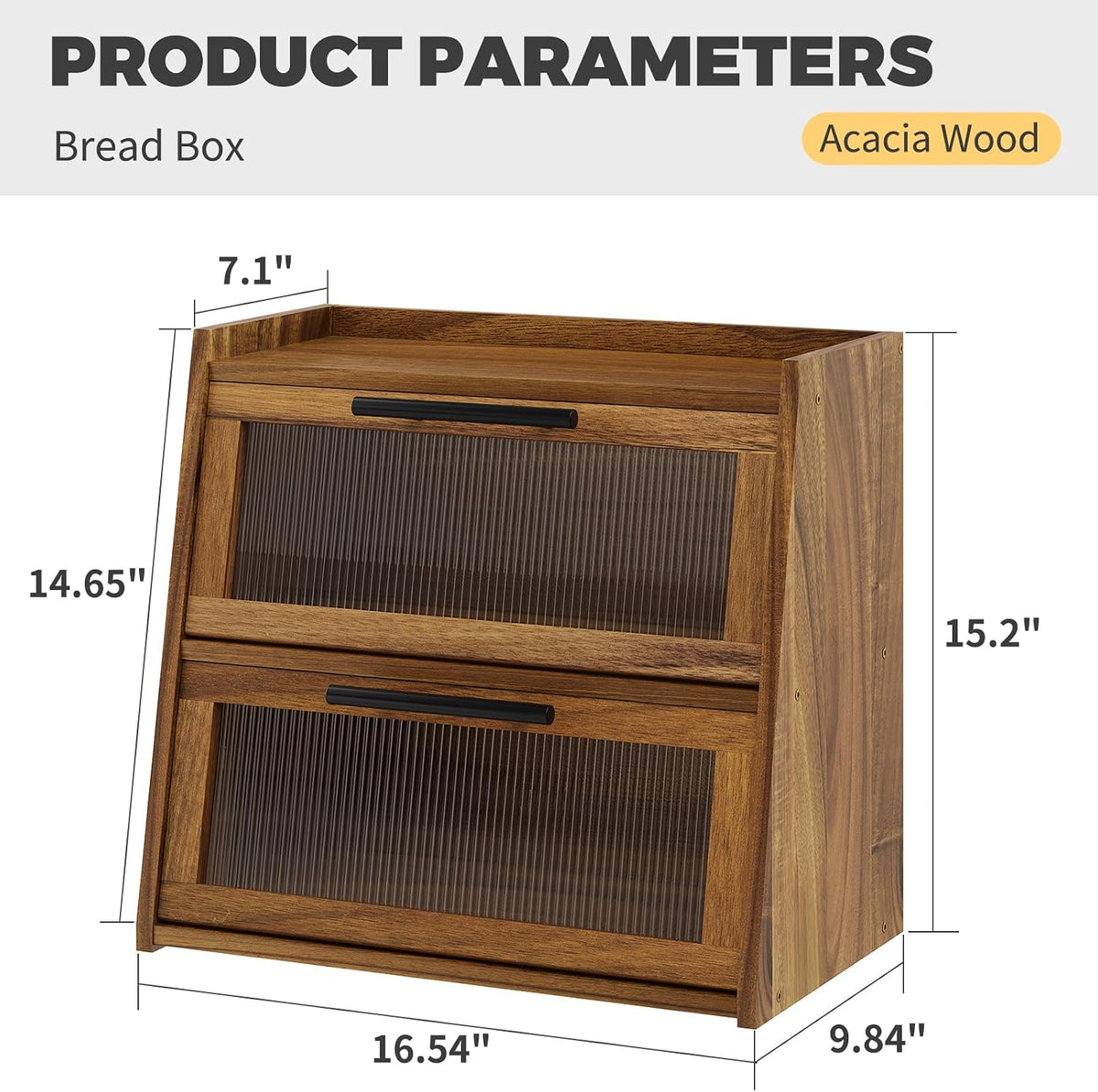 Bread Box for Kitchen Counter,Wooden Double Layer Countertop Bread Storage | Bread Holder Container Bin with Window for