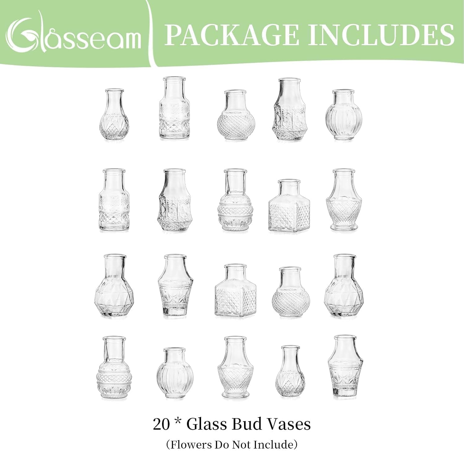 2.7" Mini Glass Vase Set for Flowers Decor Wedding Party Baby Shower / Clear / Set of 20