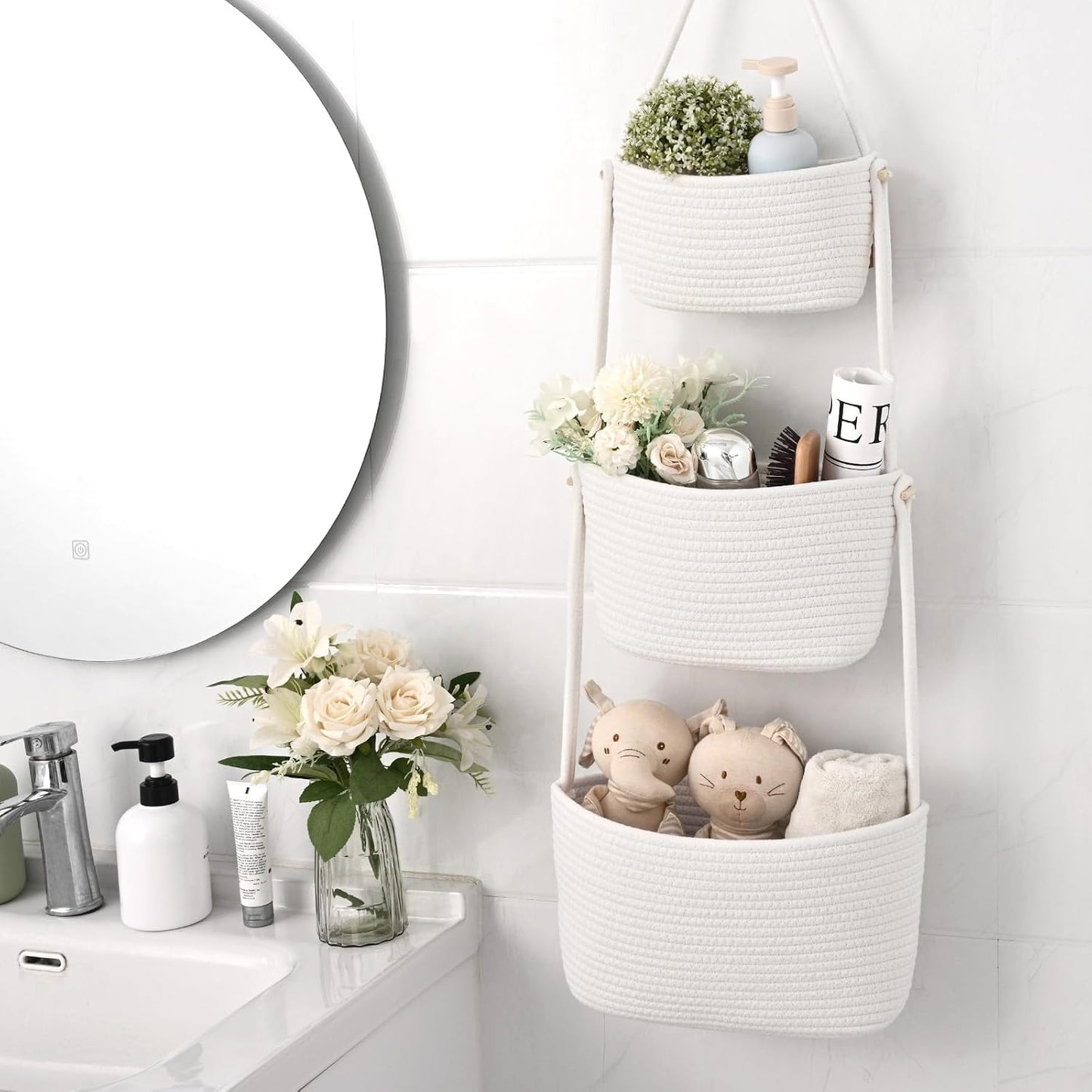 3-Tier Woven Wall Basket / Classic / Pure White