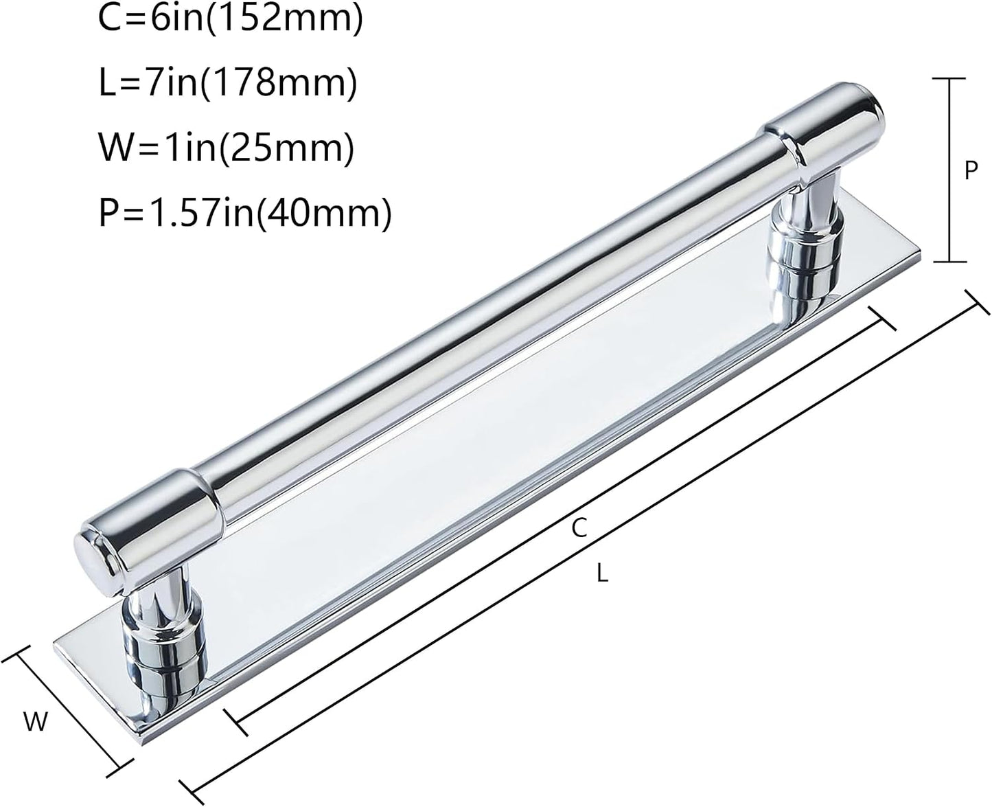 5 Pack 6 Inch（152 mm Center to Center Polished Chrome Cabinet Pull Backplate with Base Plate Zinc Solid Kitchen Cabinet