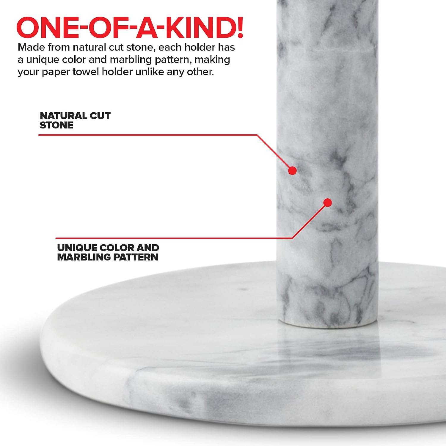 Modern Innovations Marble Paper Towel Holder Countertop Stand in White, for Kitchen and Bathroom, Heavy-Weight